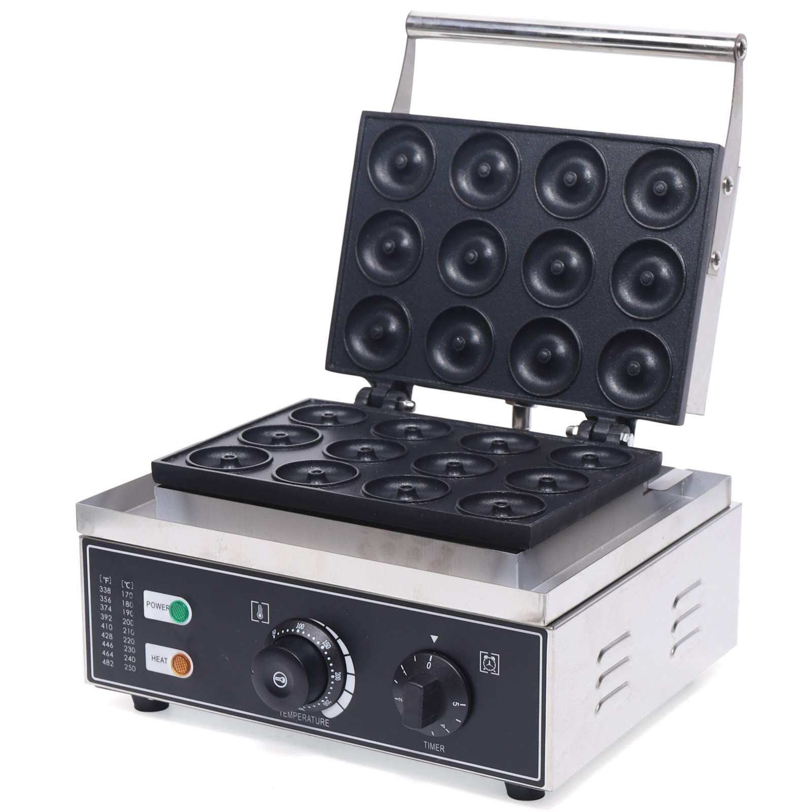 DYRABREST Commercial Nonstick Waffle Maker & Donut Maker Machine - 1500W Double-Sided Heating Electric Pancake Iron with 12 Donut Molds - Perfect for Breakfast Cafes, Bakeries, and Home Kitchens