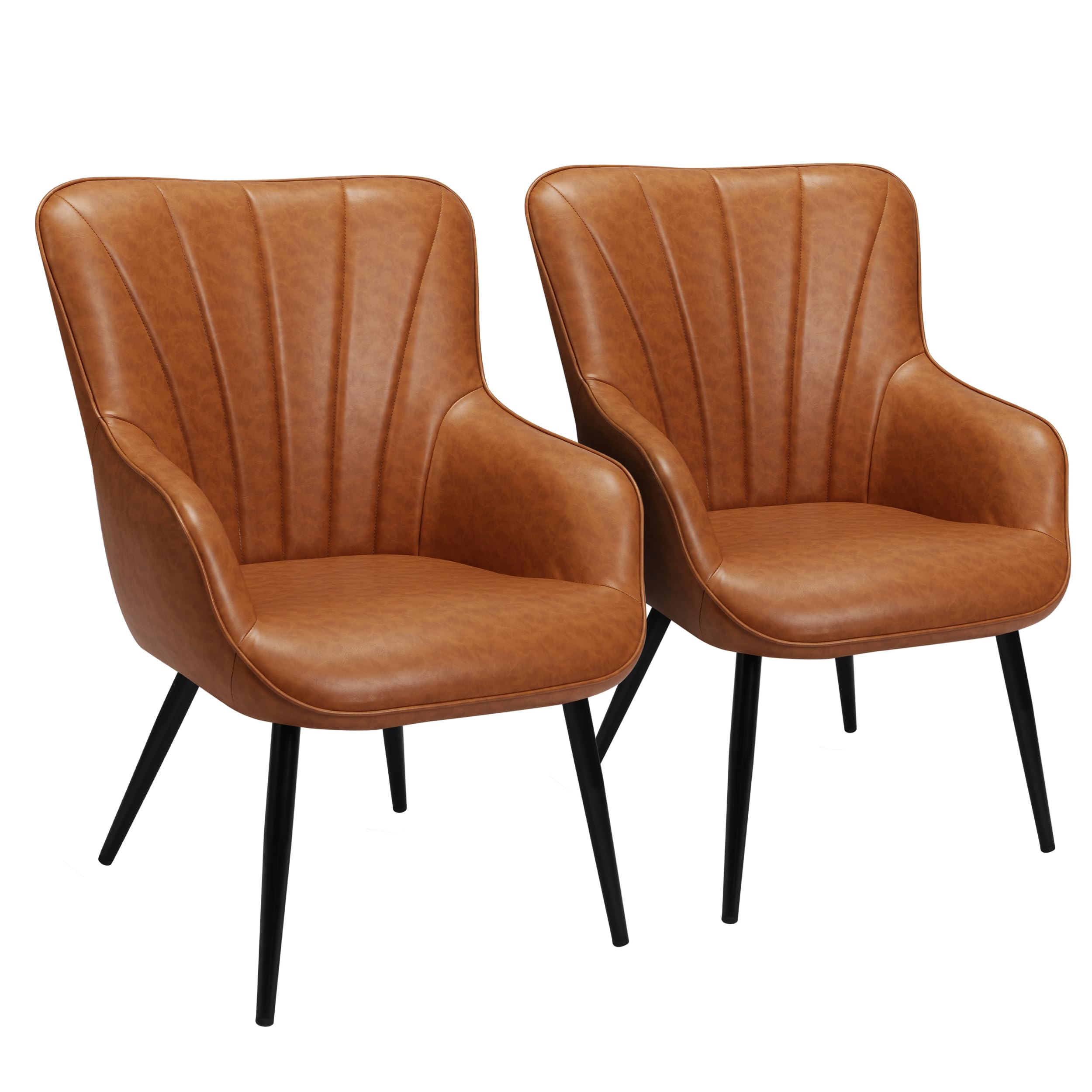 PrimeZone Faux Leather Mid Century Modern Accent Chair - Wingback Armchair with Metal Legs for Living Room, Bedroom, Office & Dining Room - Brown, Set of 2 - Perfect for Home Decor, Reading Nook & Guest Seating