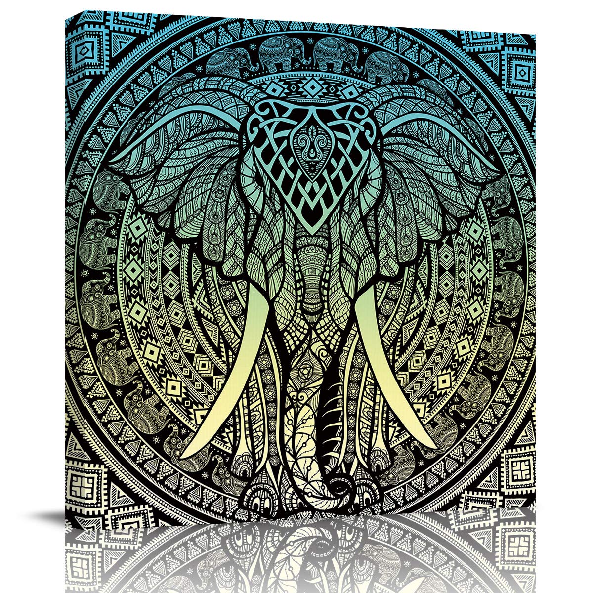 Bohemian Canvas Painting - Mystic Elephant Mandala Wall Art, Ethnic Asian Home Decor for Bedroom & Living Room, 20x20 Inch Handmade Canvas Art - Perfect for Meditation Spaces, Yoga Studios & Boho Chic Interiors