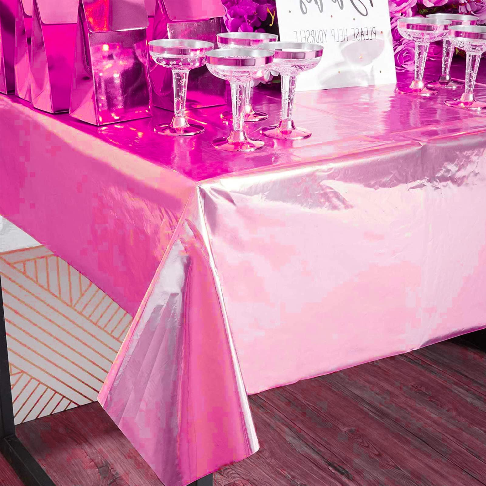 PartyWoo Premium Magmetallic Foil Tablecloth - 54 x 108 Inch Rectangle Waterproof Table Cover for 6-8 Foot Tables | Elegant Metallic Finish for Weddings, Birthdays, Parties & Special Events | Durable & Easy-Clean Dining Table Decor (1 Pack)