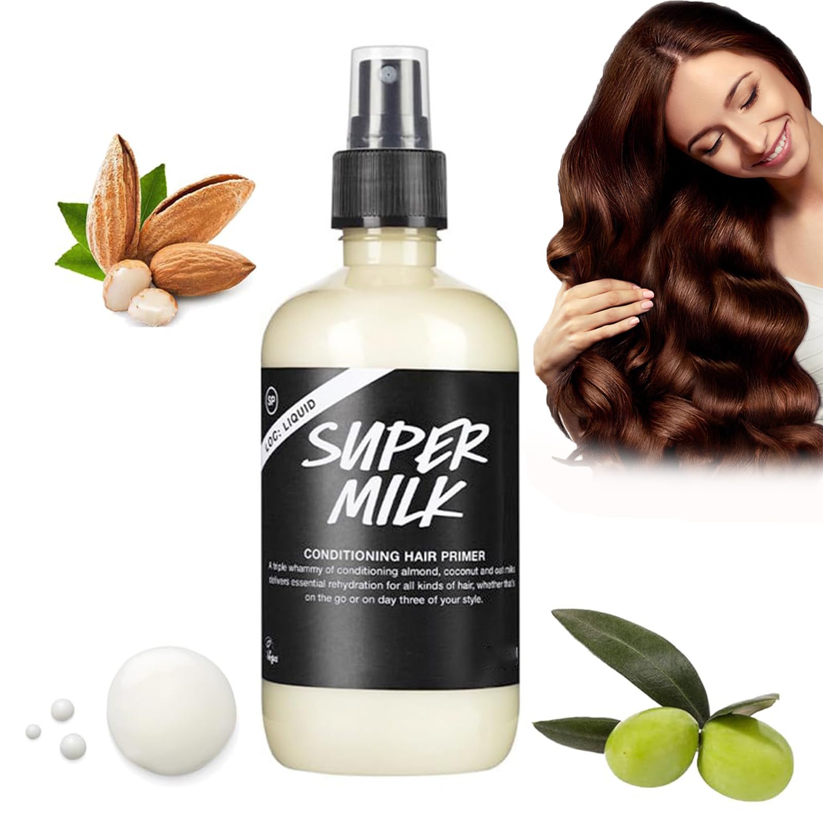Supermilk Hair Primer Conditioner Spray - Smoothing & Detangling Leave-In Treatment for Frizz Control & Shine | Perfect for Daily Hair Care, Styling & Heat Protection