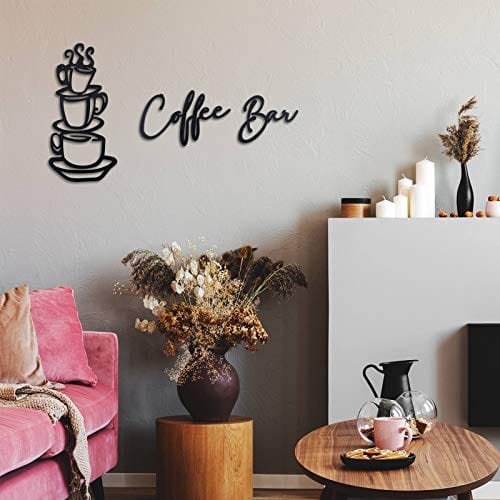 3-Piece Rustic Wooden Coffee Bar Sign Set - Farmhouse Kitchen Wall Decor for Home & Restaurants - Coffee Cup Wall Art & Wood Letter Sign - Perfect for Coffee Shops, Cafes & Kitchen Decor (Black)