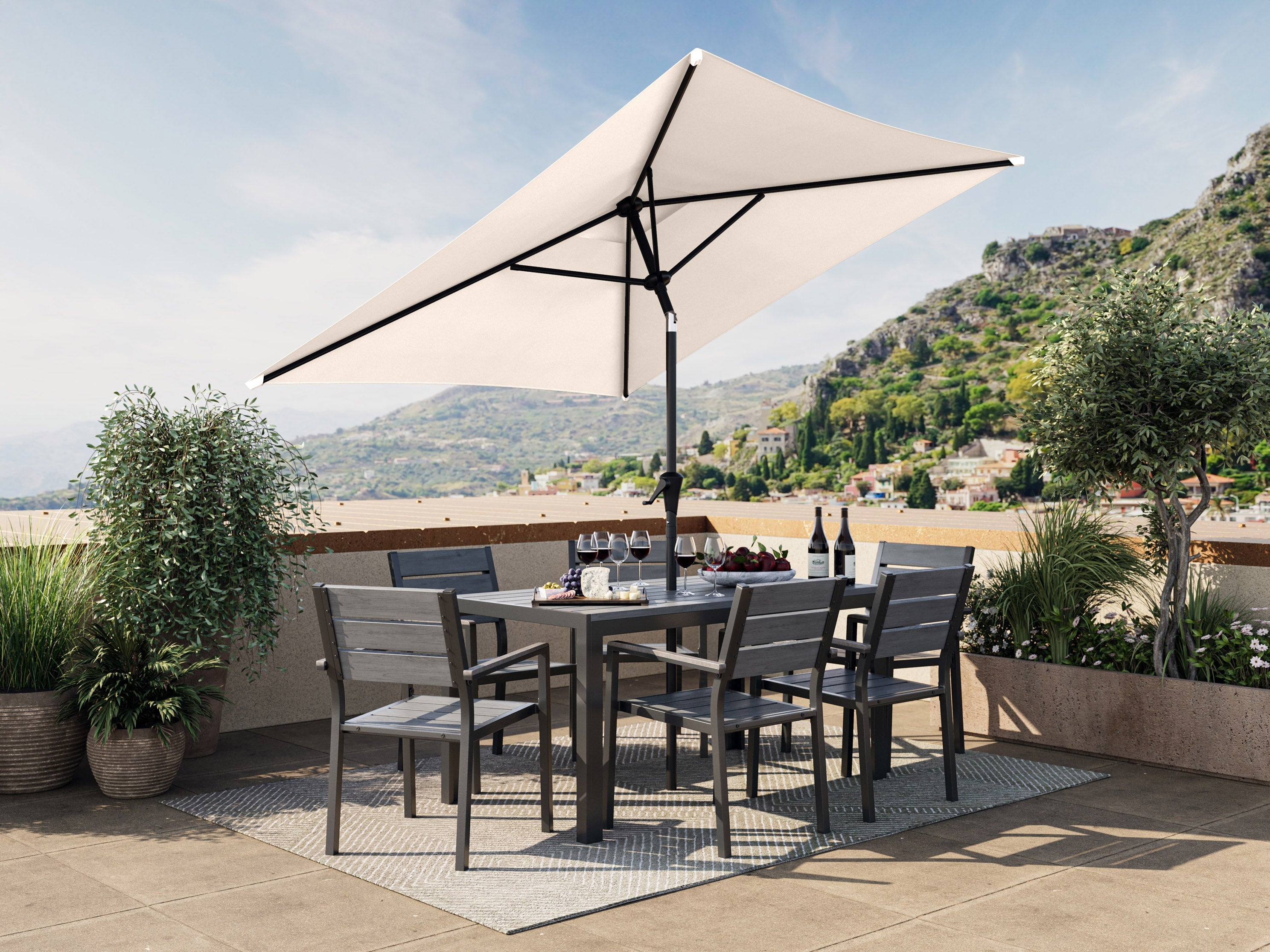 9ft Square Warm White Patio Umbrella - Outdoor Dining, Poolside Lounging, Garden Shade Solution