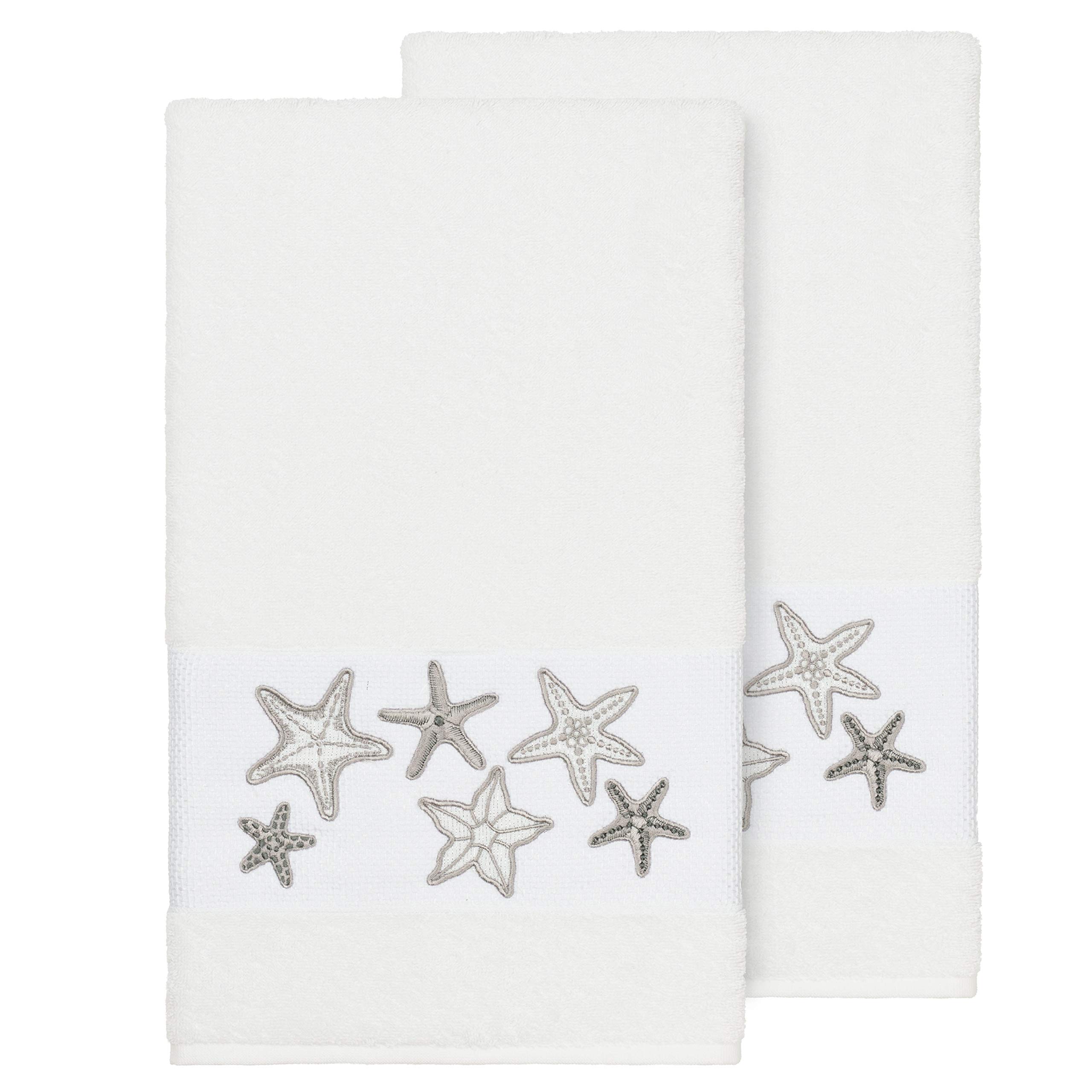 Premium White Turkish Cotton Starfish Embroidered Bath Towels (Set of 2) - Ultra Soft & Absorbent Luxury Towels for Bathroom, Beach, Spa & Gift Giving