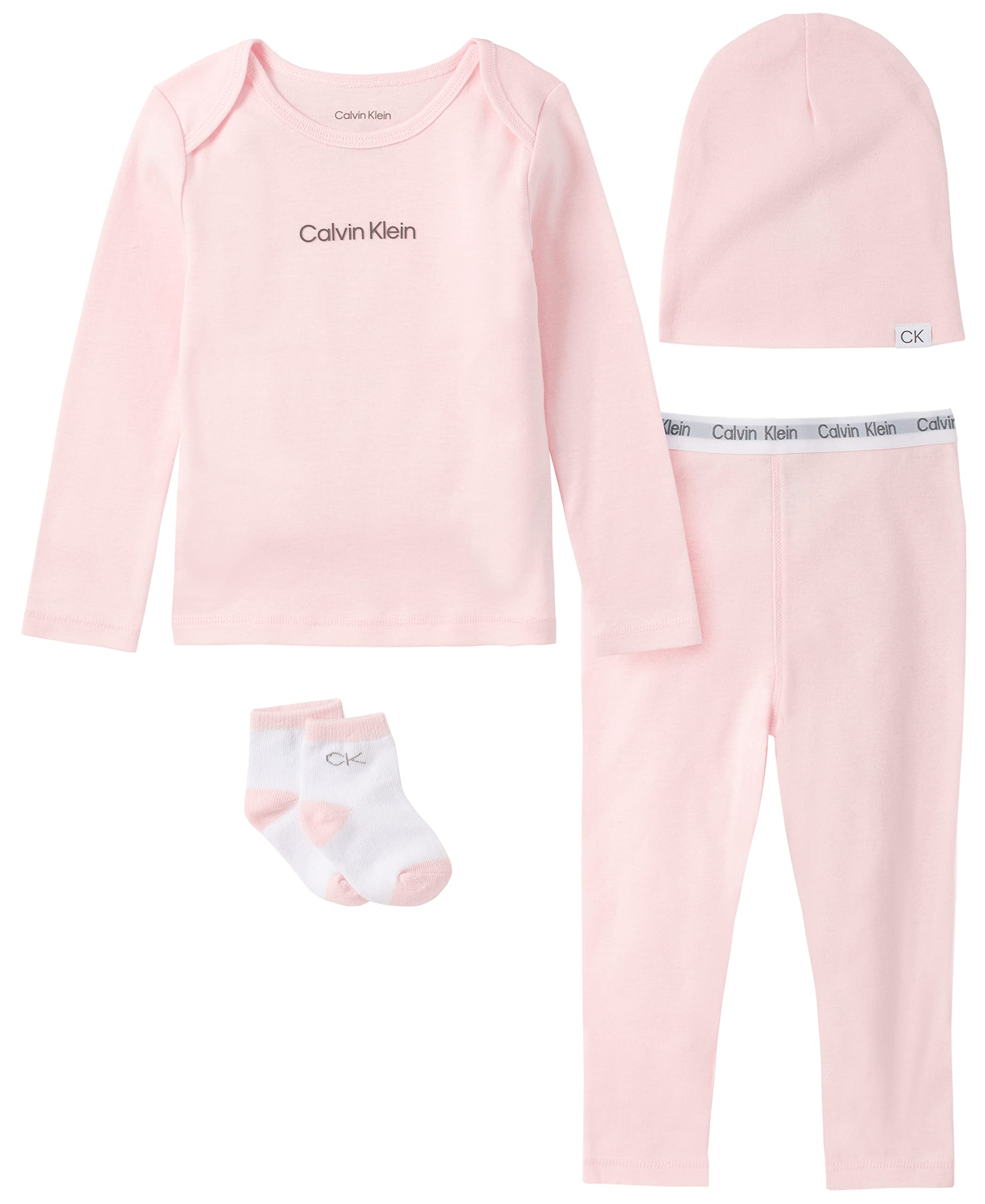 Calvin Klein Organic Baby Essentials 4-Piece Set - Soft Cotton Bodysuits & Pants for Newborns | Perfect for Daily Wear, Gifts & Photo Shoots