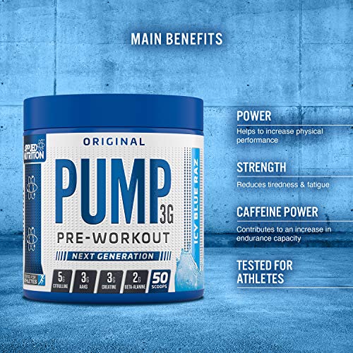 Applied Nutrition PUMP 3G Pre Workout Powder 375g - Caffeine Boost for Enhanced Focus, Energy & Gym Performance | Pre-Workout Supplement for Men & Women | Ideal for Weightlifting, CrossFit & Bodybuilding