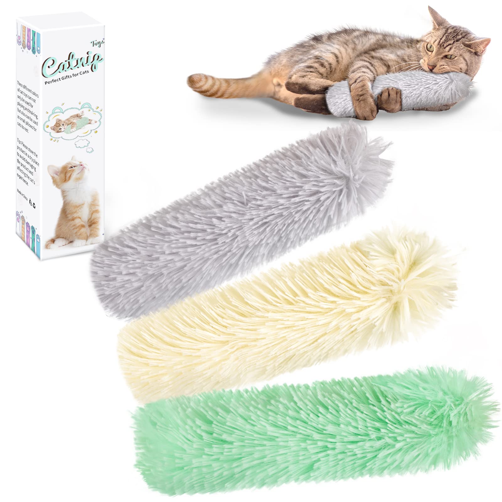3 Pack Interactive Cat Kicker Toys with Catnip - Soft Crinkle Sound Pillow Toys for Indoor Cats & Kittens | Durable Teething Chew Toys for Playtime, Training & Stress Relief