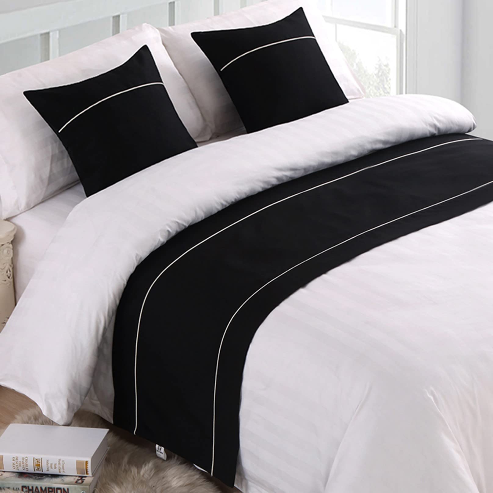 Modern Linen Bed Runner - 50x210cm Foot of Bed Scarf for Hotel & Wedding Decor - Black Bed End Towel for Bedding Protection | Perfect for Luxury Bedrooms, Guest Rooms & Bridal Suites
