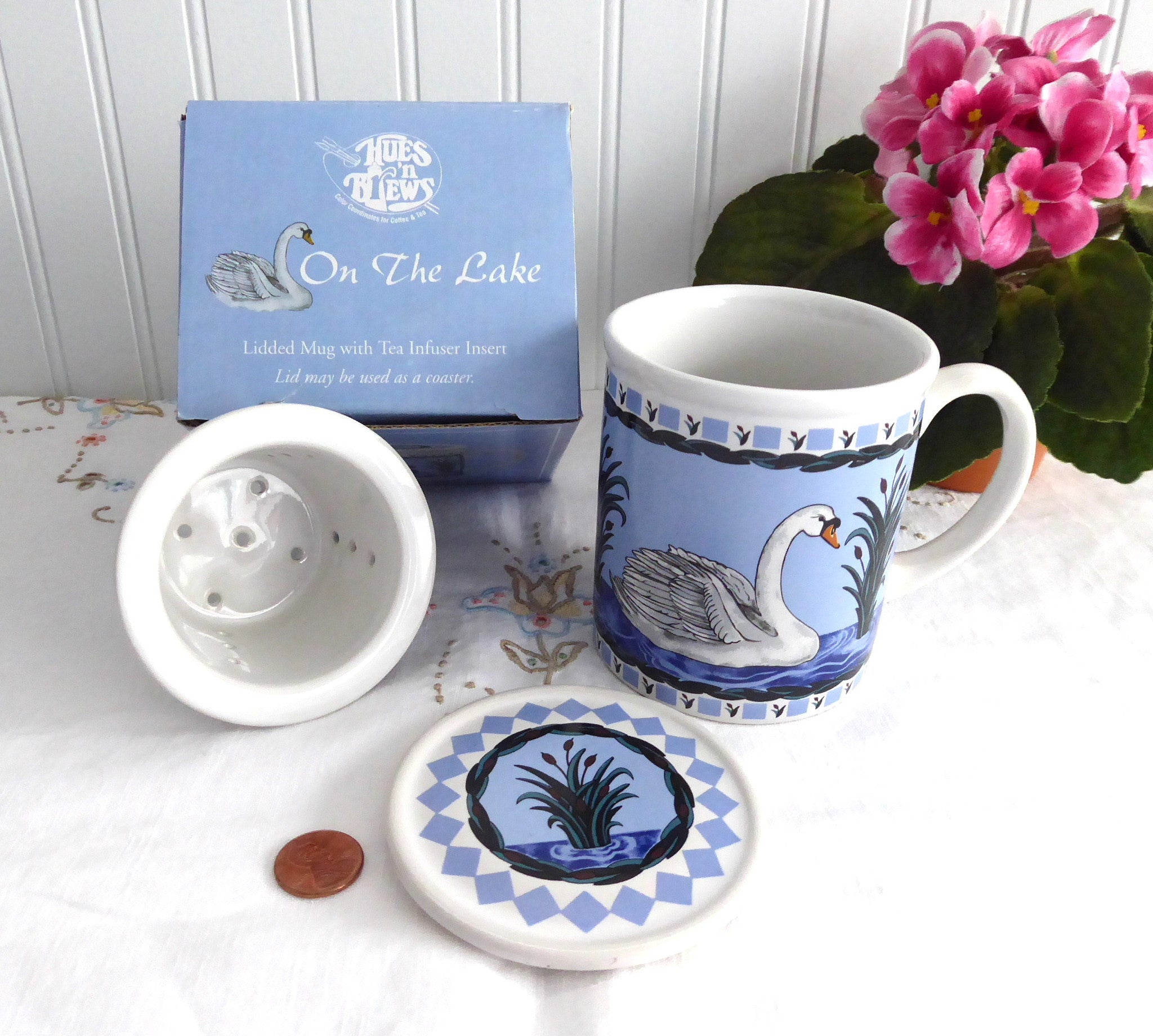 Premium Swan Tea Mug with Infuser & Coaster - Elegant Blue and White Ceramic Tea Cup | Perfect for Home, Office, and Gift Giving