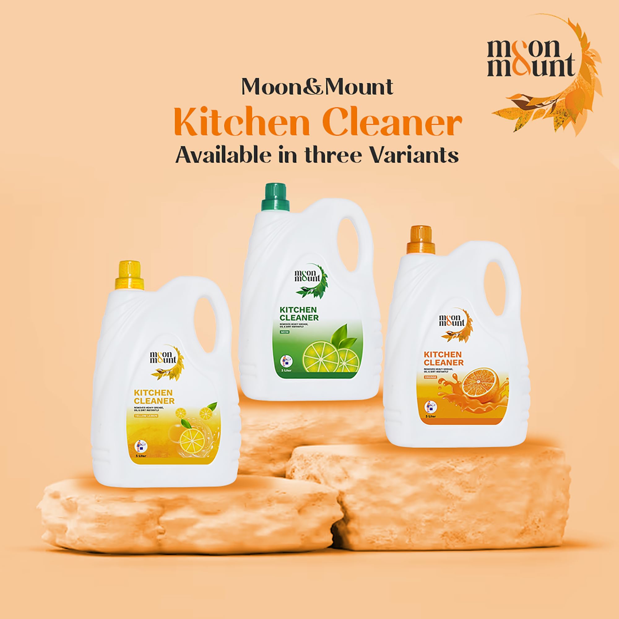 Moon & Mount 5L Kitchen Cleaner | Non-Toxic Glass Stove Top & Grease Remover | Orange Oil Stain Solution | Safe for Skin | Ideal for Home & Restaurant Kitchens