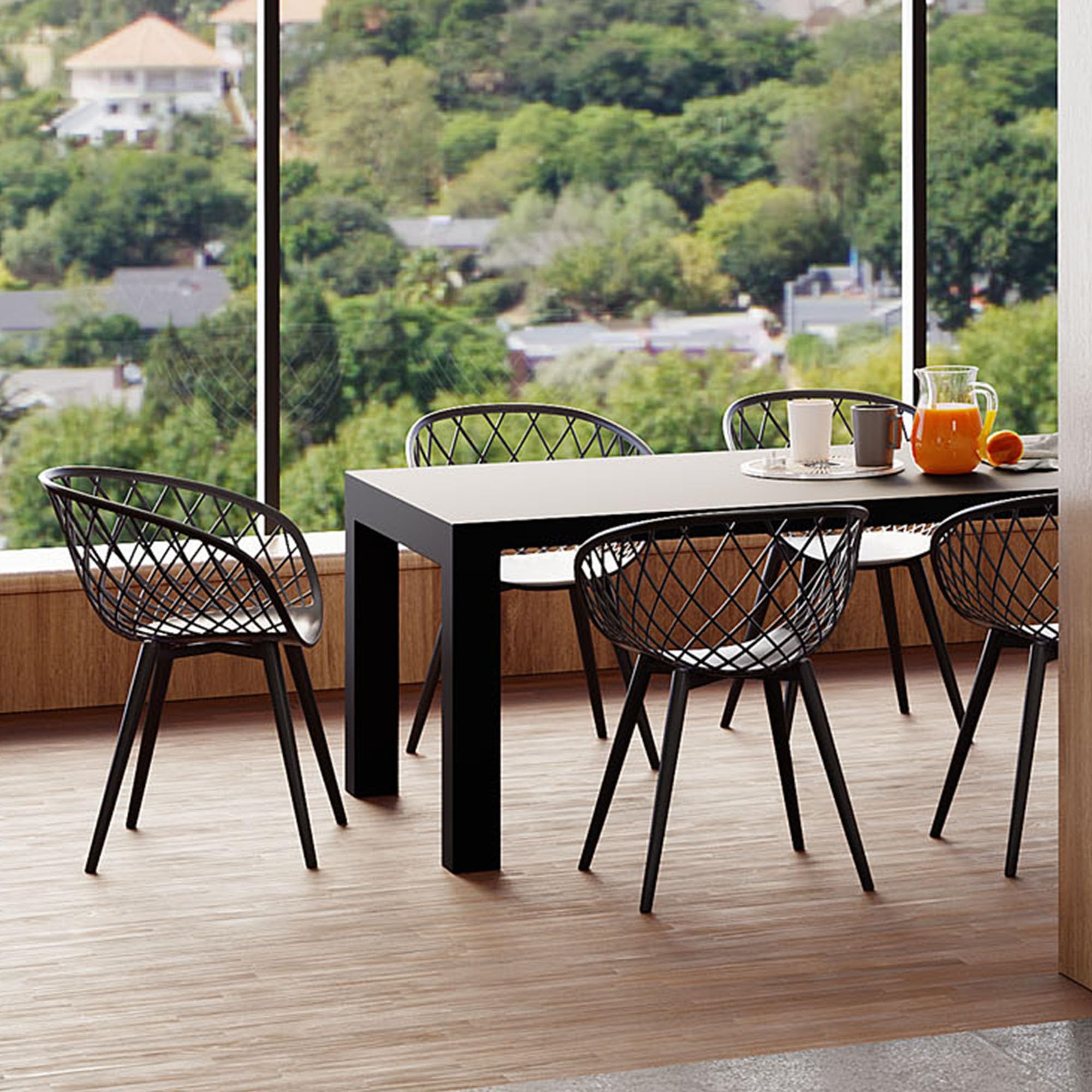 Kurv Dining Chair Set of 2 - Black Modern Indoor Outdoor Patio Chairs for Kitchen, Dining Room, Garden & Backyard