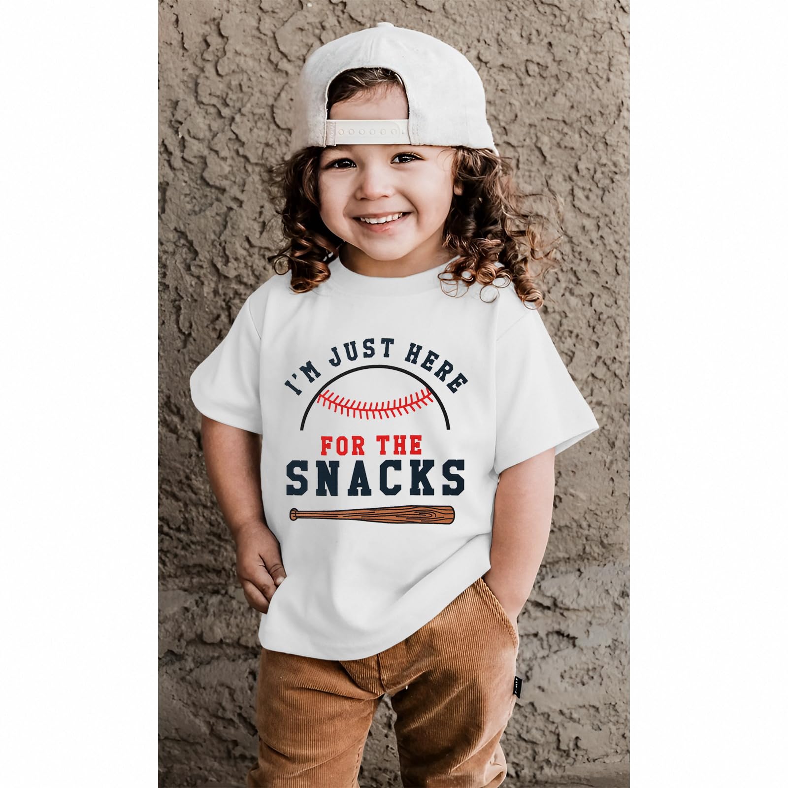 Funny 'I'm Just Here for The Snacks' Baseball Shirt for Toddler Boys & Girls - Soft Short Sleeve Summer Tee Tops for Playdates, Parties & Outdoor Activities