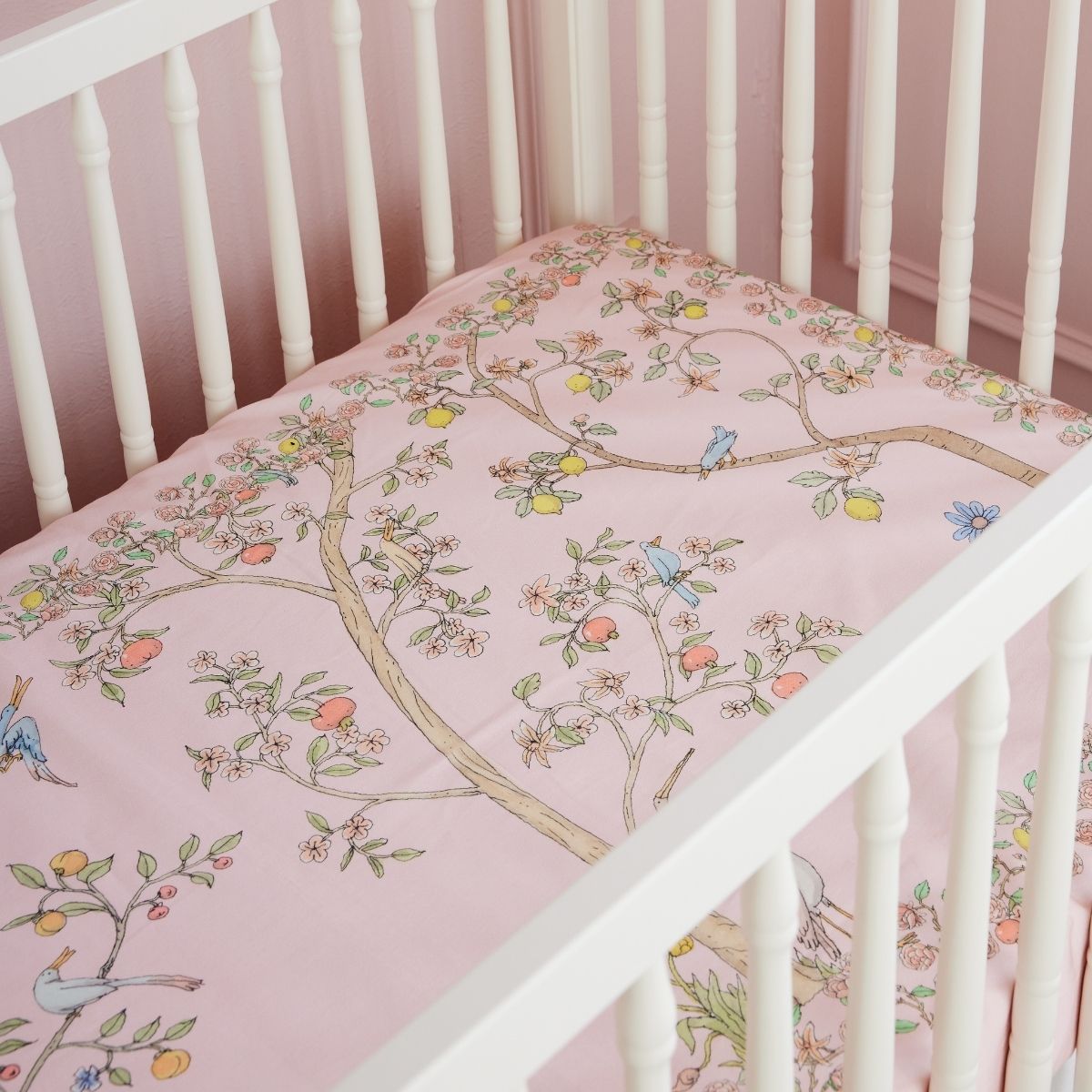 Atelier Choux In Bloom Pink Crib Sheet - Soft Organic Cotton Baby Crib Fitted Sheet for Nursery & Toddler Bed - Perfect for Newborns, Infants & Kids Bedroom Decor