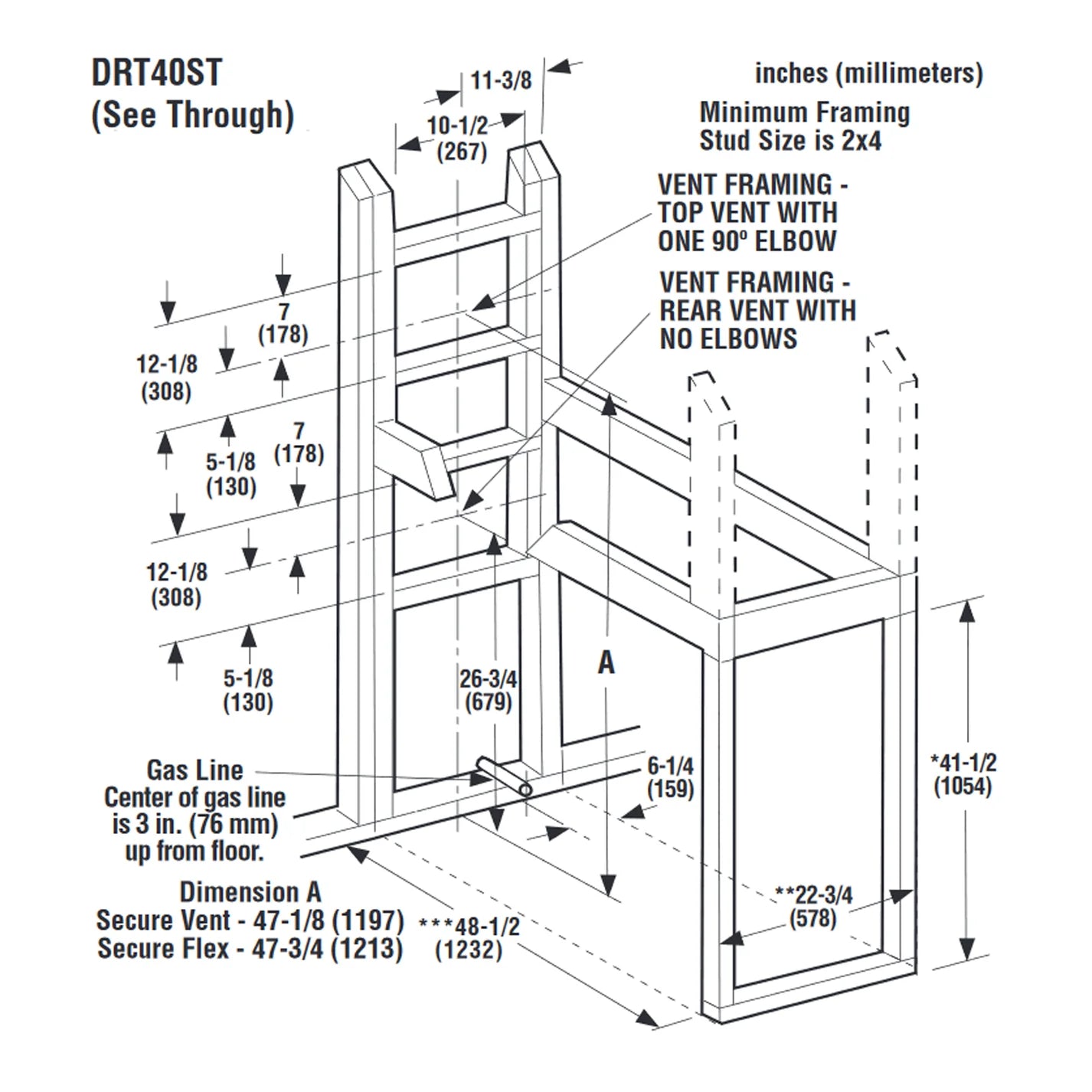 40 Inch Direct Vent See-Through Gas Fireplace - DRT40ST - Traditional Design for Living Rooms, Bedrooms & Patios