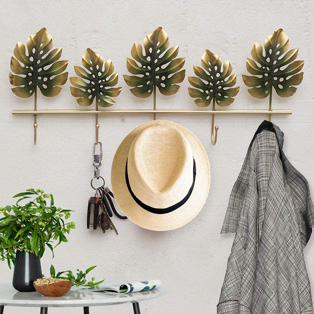Nordic Style Iron Wall Mounted Coat Rack with 5 Creative Leaf Hooks - Space Saving Entryway, Bathroom & Kitchen Organizer for Coats, Hats, Bags & Home Decor