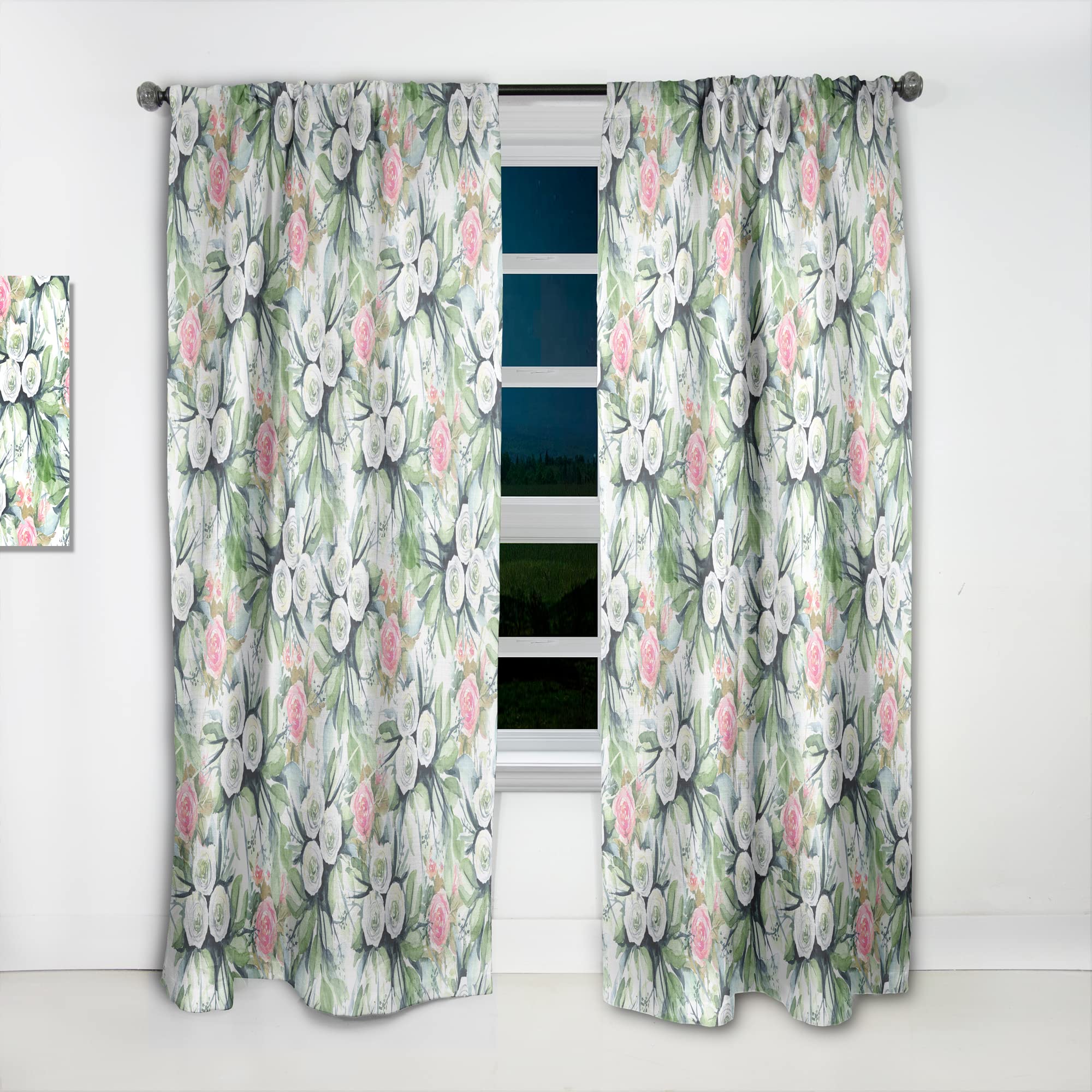 White & Yellow Rose Wedding Floral Curtains - Thermal Insulated Single Panel (52x108) for Bedroom & Living Room - Elegant Home Decor for Weddings, Romantic Dates & Cozy Spaces