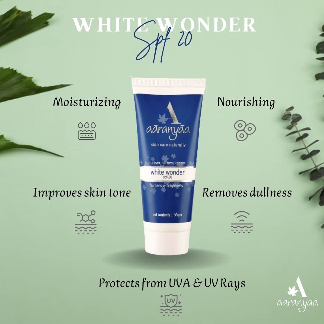 Aaranyaa Fairness Cream White Wonder SPF 20 (55gm) - Hydrating Face Cream with Hyaluronic Acid & Vitamin C for Moisturizing & Brightening Skin | Sun Protection, Paraben-Free | Perfect for Daily Use & Sun-Damaged Skin Care