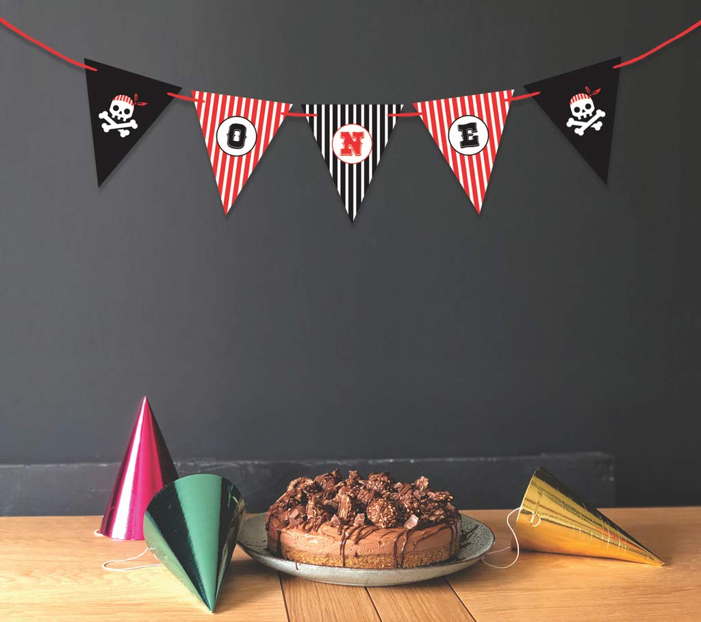 Pre-Strung 'I Am 1' Pirate Birthday Banner - Boys First Birthday Party Decorations - Pirate Theme Pennant Flags for Baby Shower, Nursery & Birthday Party Decor