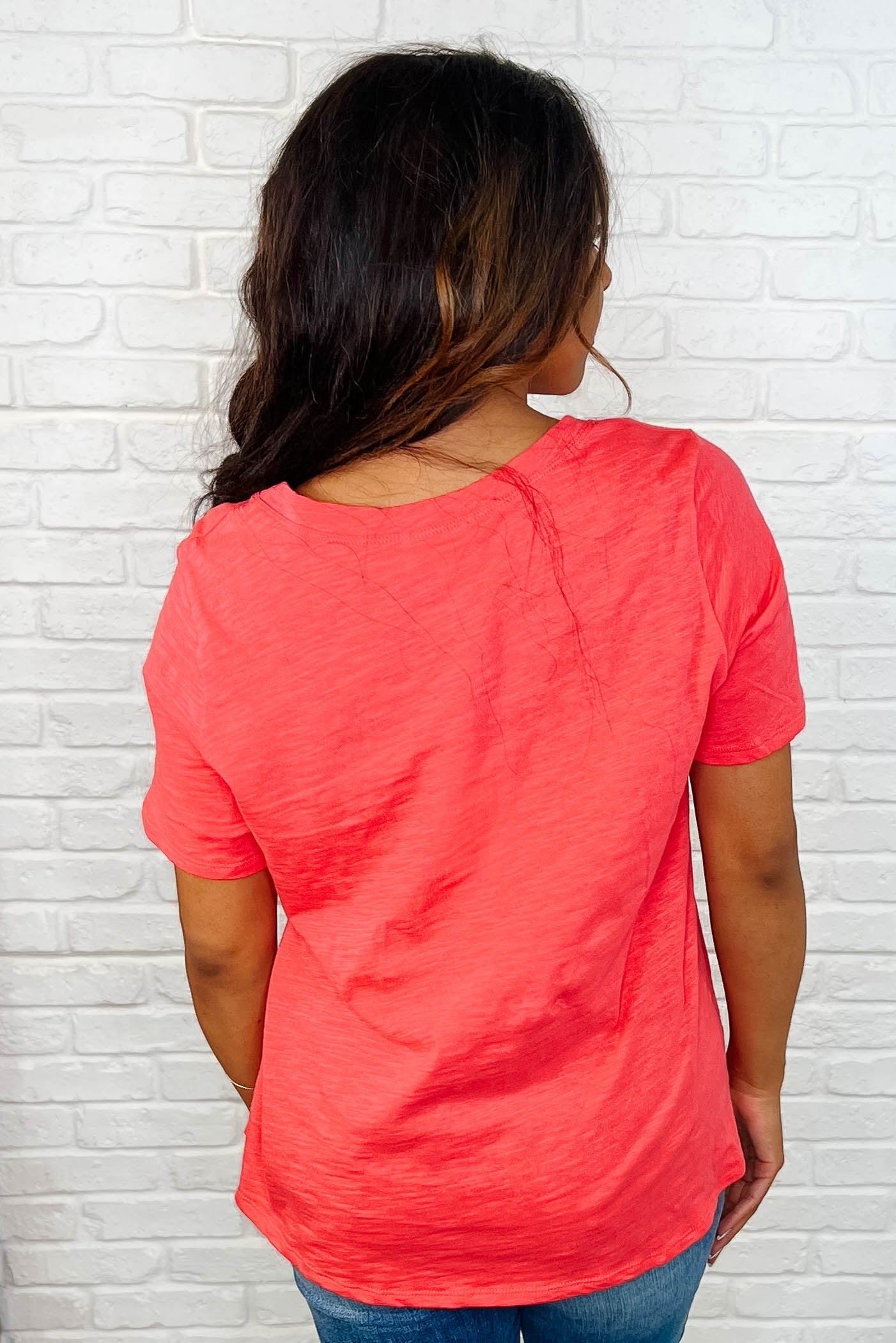 Stylish Women's V-Neck T-Shirt in Hot Coral - Soft Cotton Comfort Fit Tee for Casual Wear, Work & Everyday Outfits