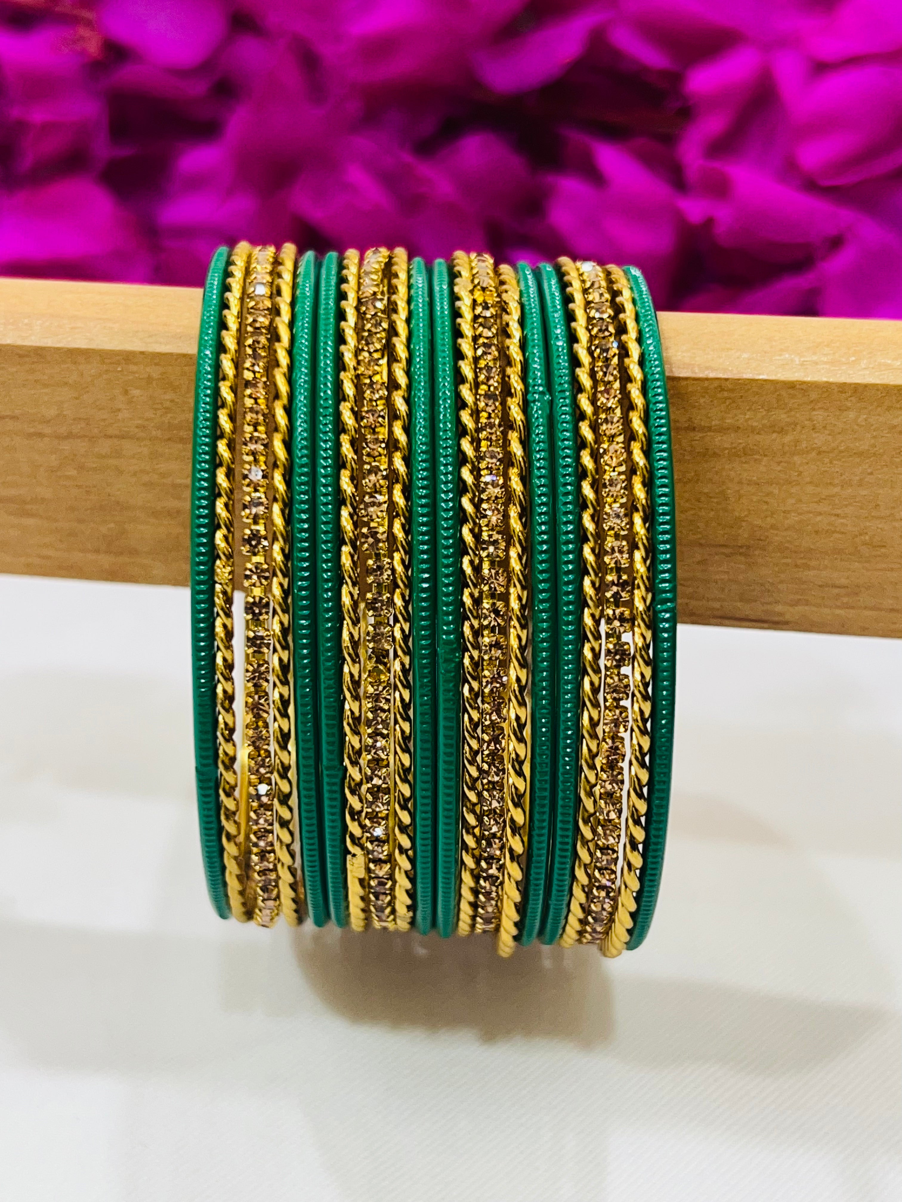 Elegant Light Green Metal Bangles with Sparkling Stones for Women - Perfect for Parties, Weddings & Everyday Fashion Accessories