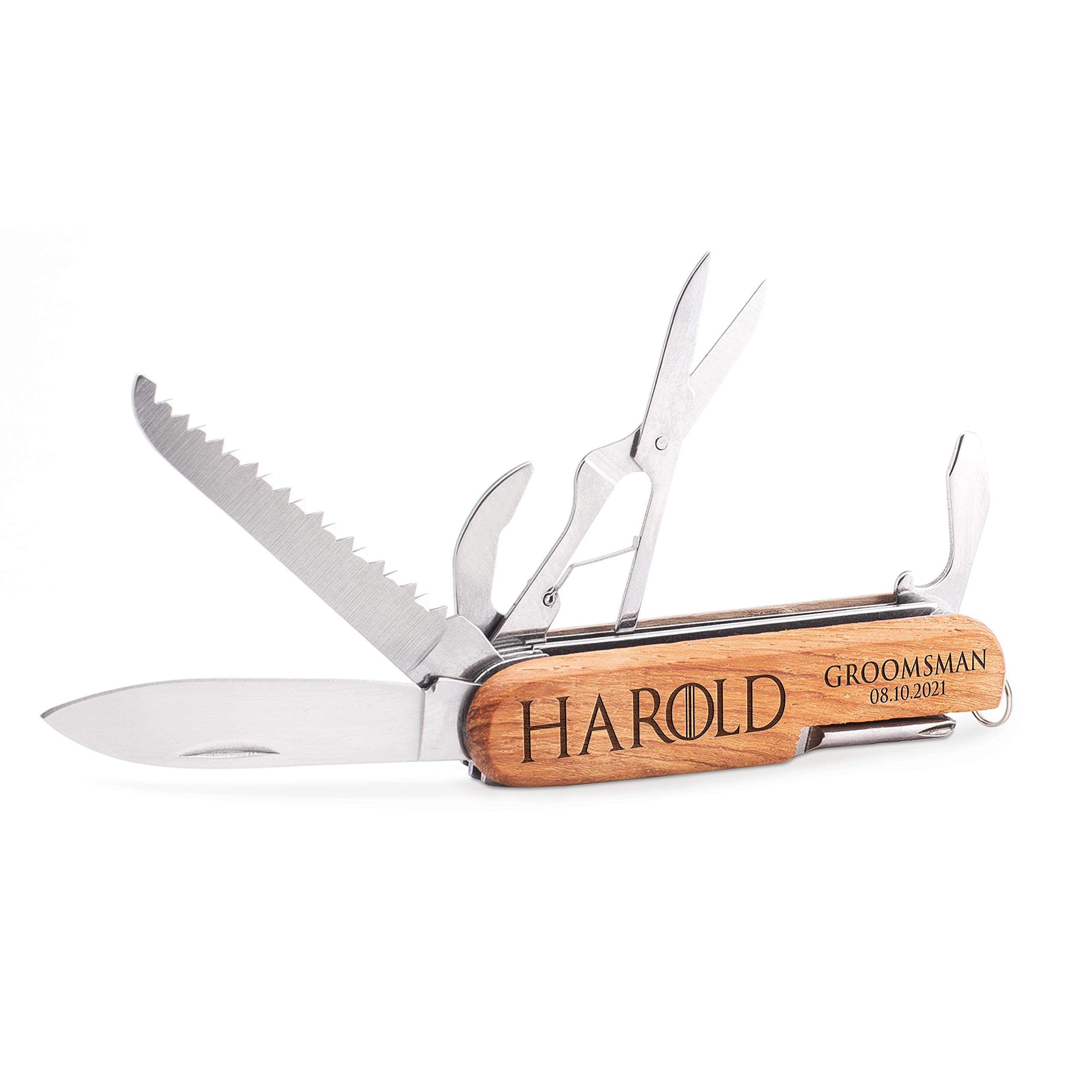 10-Piece Personalized Pocket Knife Set with Custom Name & Date Engraving - 10 Font Options, 8-Function Multi-Tool - Perfect Groomsmen Gifts, Anniversary Present for Him - Ideal for Camping, Hiking, and Everyday Carry (EDC)