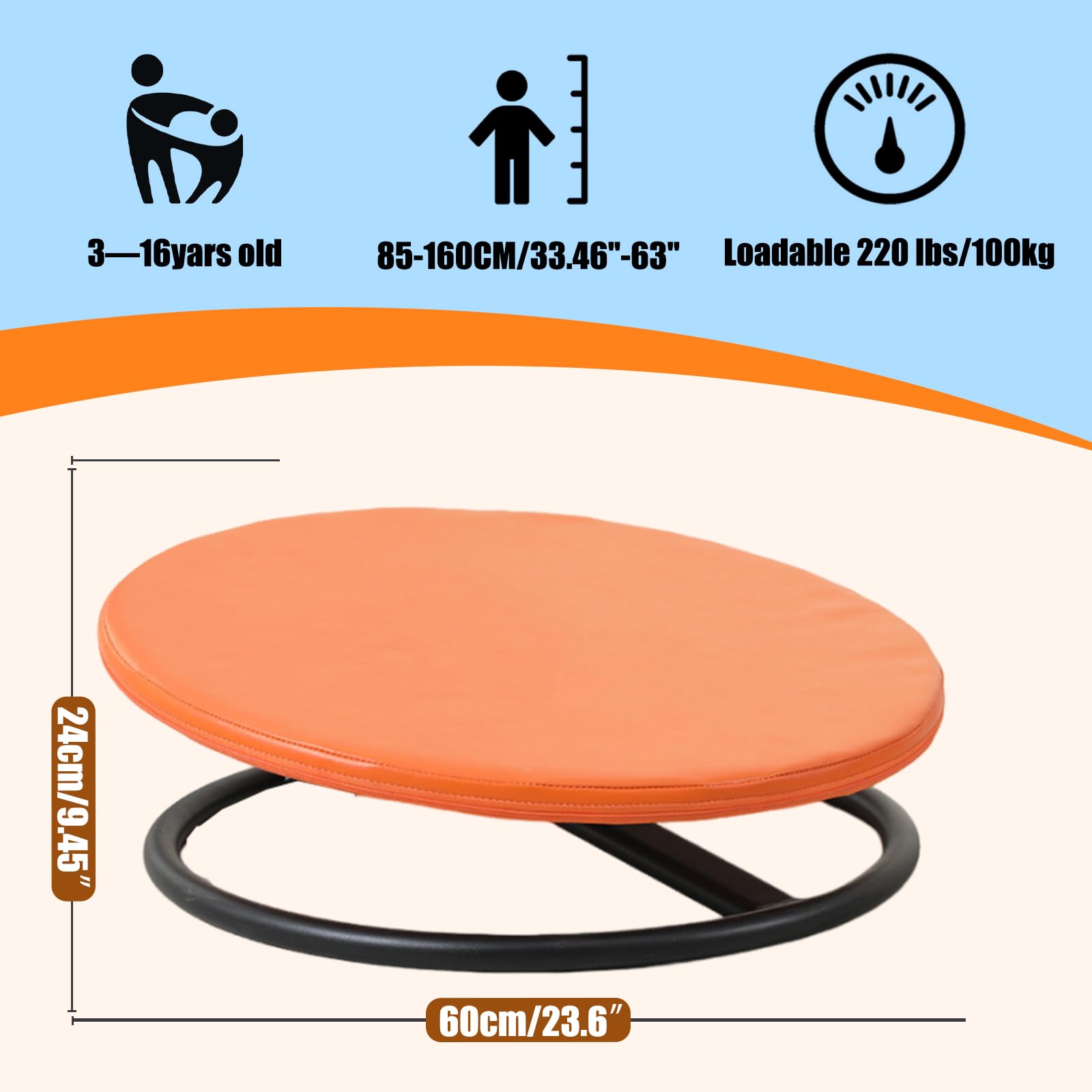 Kids Spinning Chair for Sensory & Autism - Soft Seat Cushion, No Installation Swivel Chair for Body Training | Sit & Spin Comfortably - Perfect for Sensory Rooms, Classrooms & Home Play