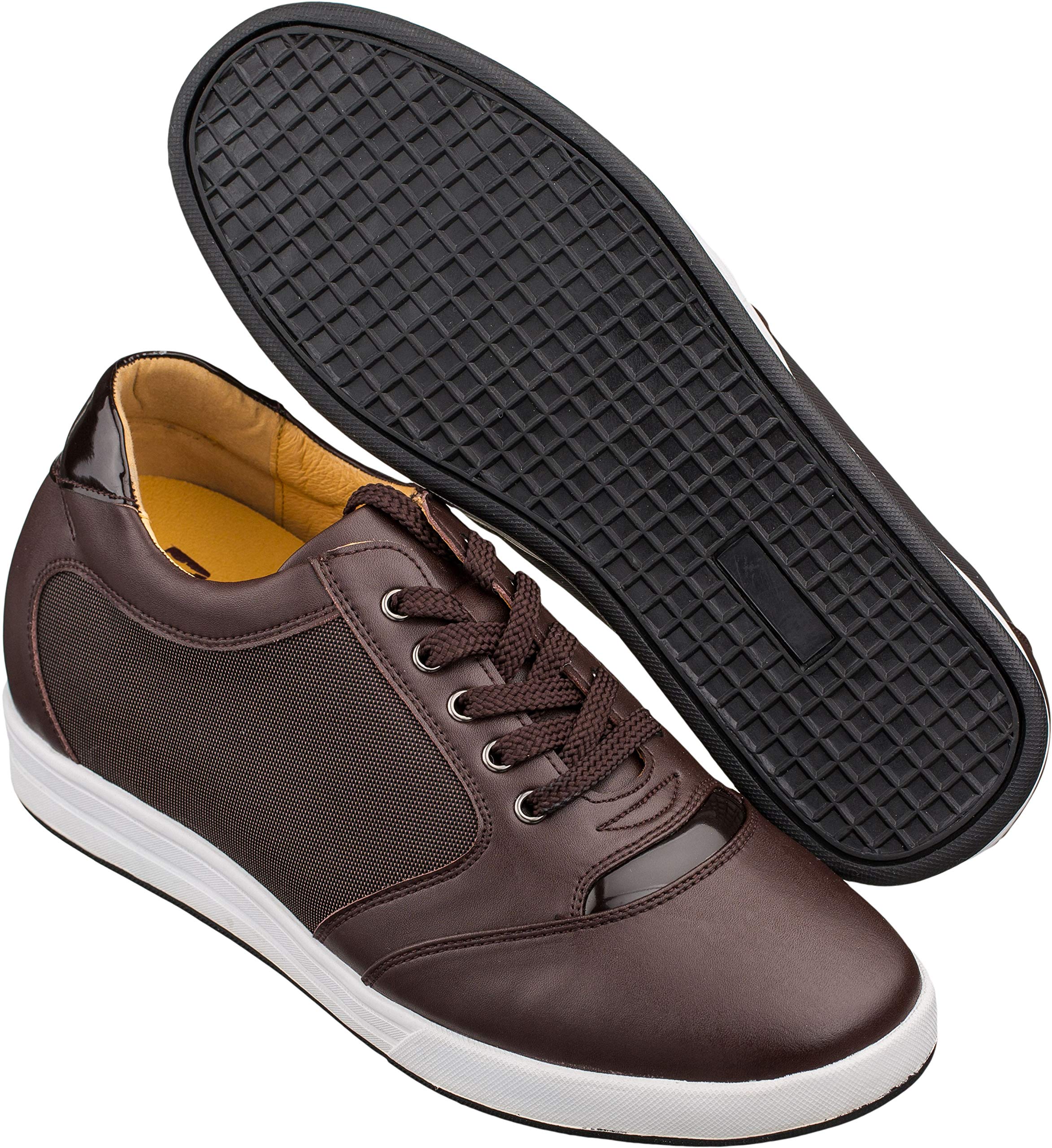 TOTO Men's Invisible Elevator Shoes - 3.2 Inches Height Increase, Dark Brown Leather & Mesh Lace-up Casual Sneakers - Size 11 D(M) US - Perfect for Work, Dating & Everyday Wear (Model A53271)