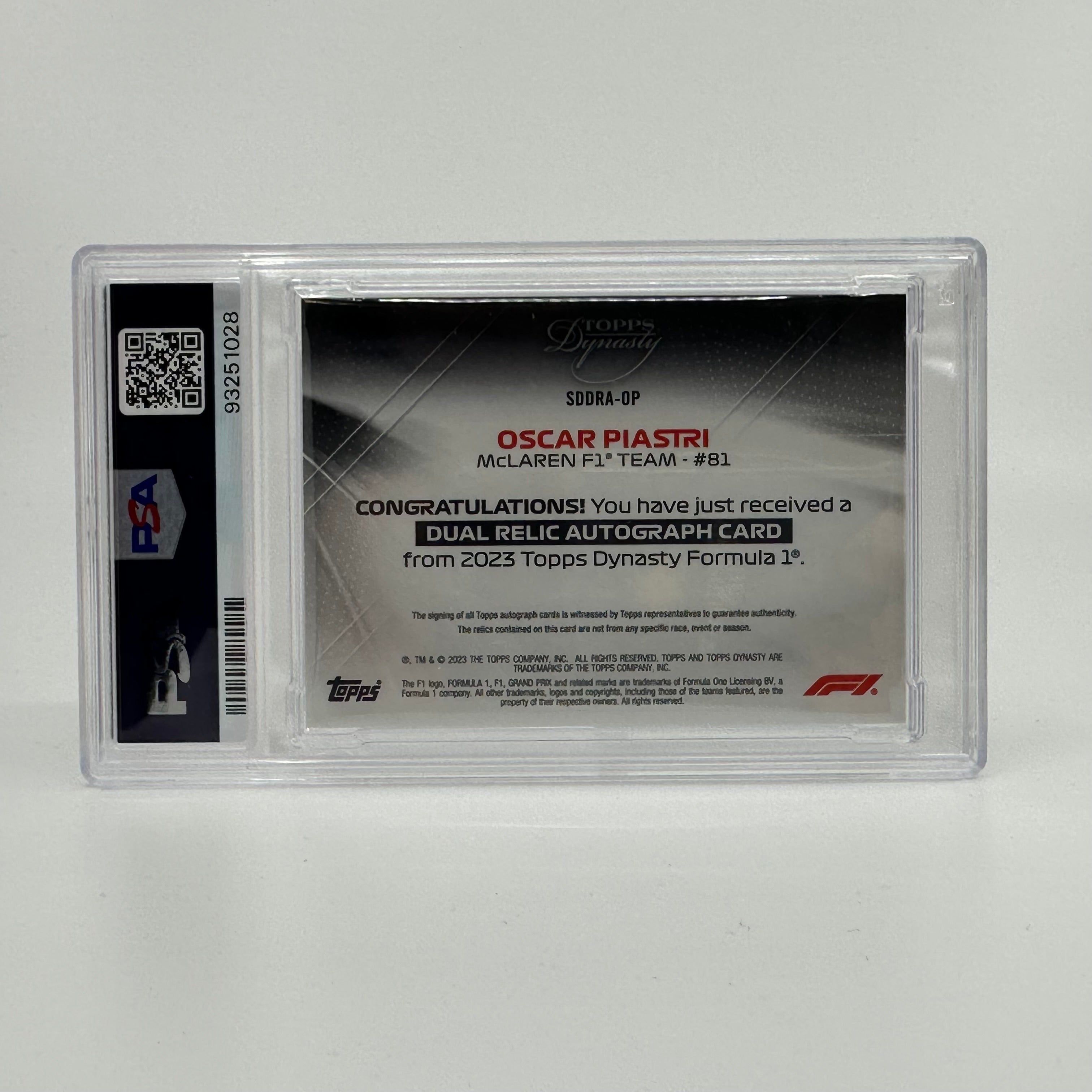2023 Topps Dynasty Dual Relic Rookie Card - Oscar Piastri #SDDRA OP 1/5 Red - Collectible Racing Memorabilia for F1 Fans & Sports Card Enthusiasts