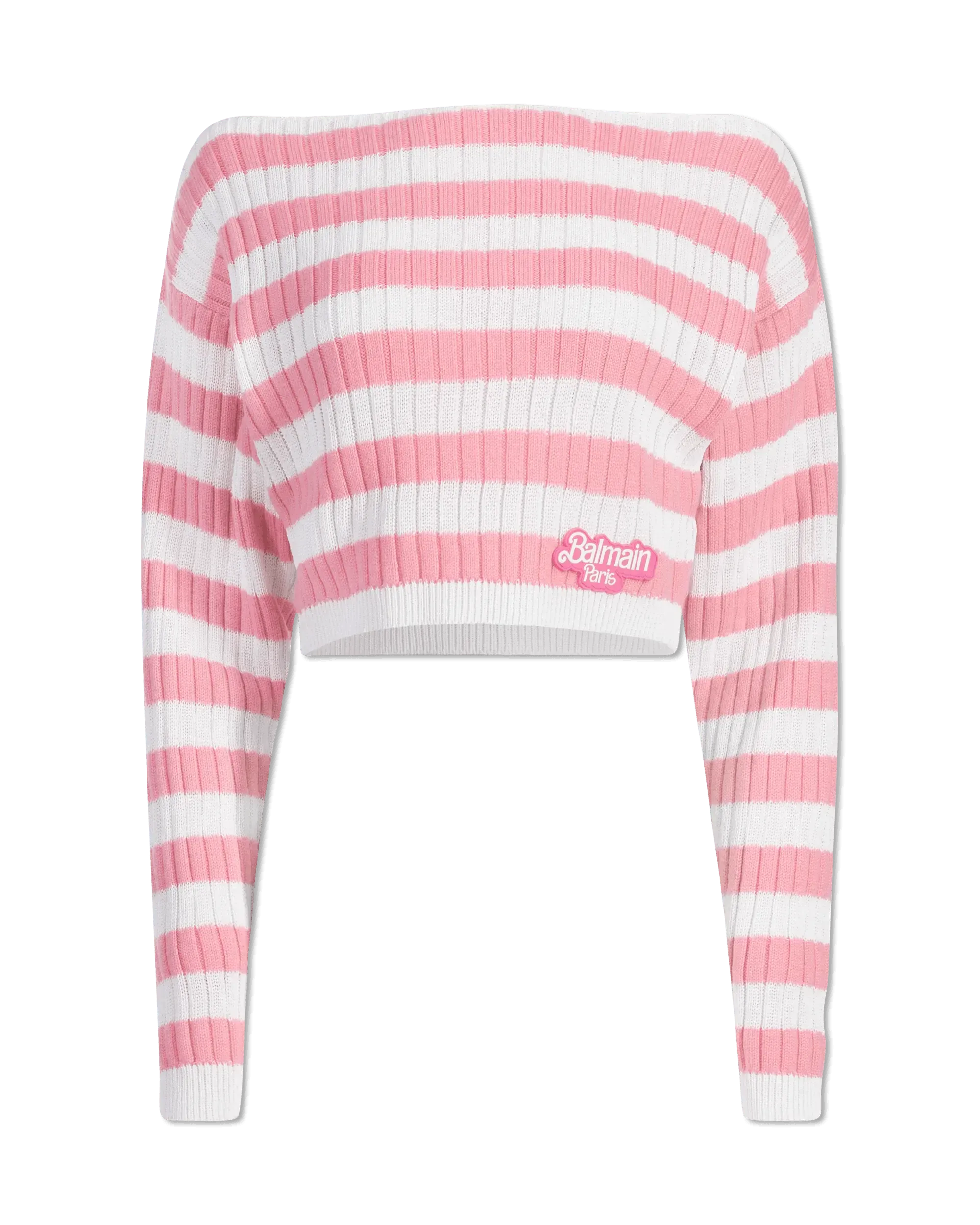 Balmain X Barbie Off Shoulder Knit Crop Top - Women's Fashion Tops for Casual Wear & Party Outfits
