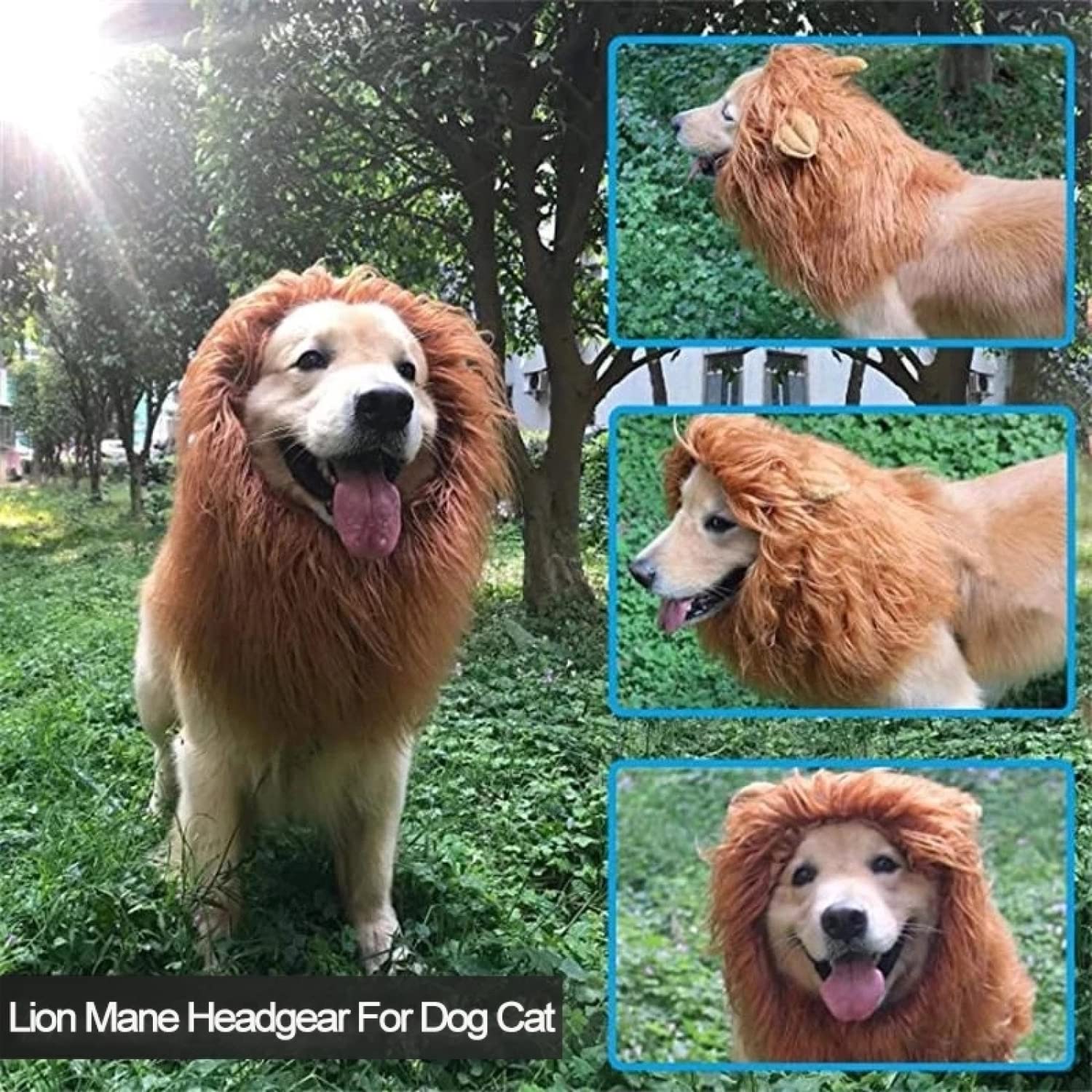 Realistic Lion Mane Wig for Medium & Large Dogs - Funny Halloween Pet Costume (Large, Light Brown) | Perfect for Halloween Parties, Pet Parades & Photo Shoots