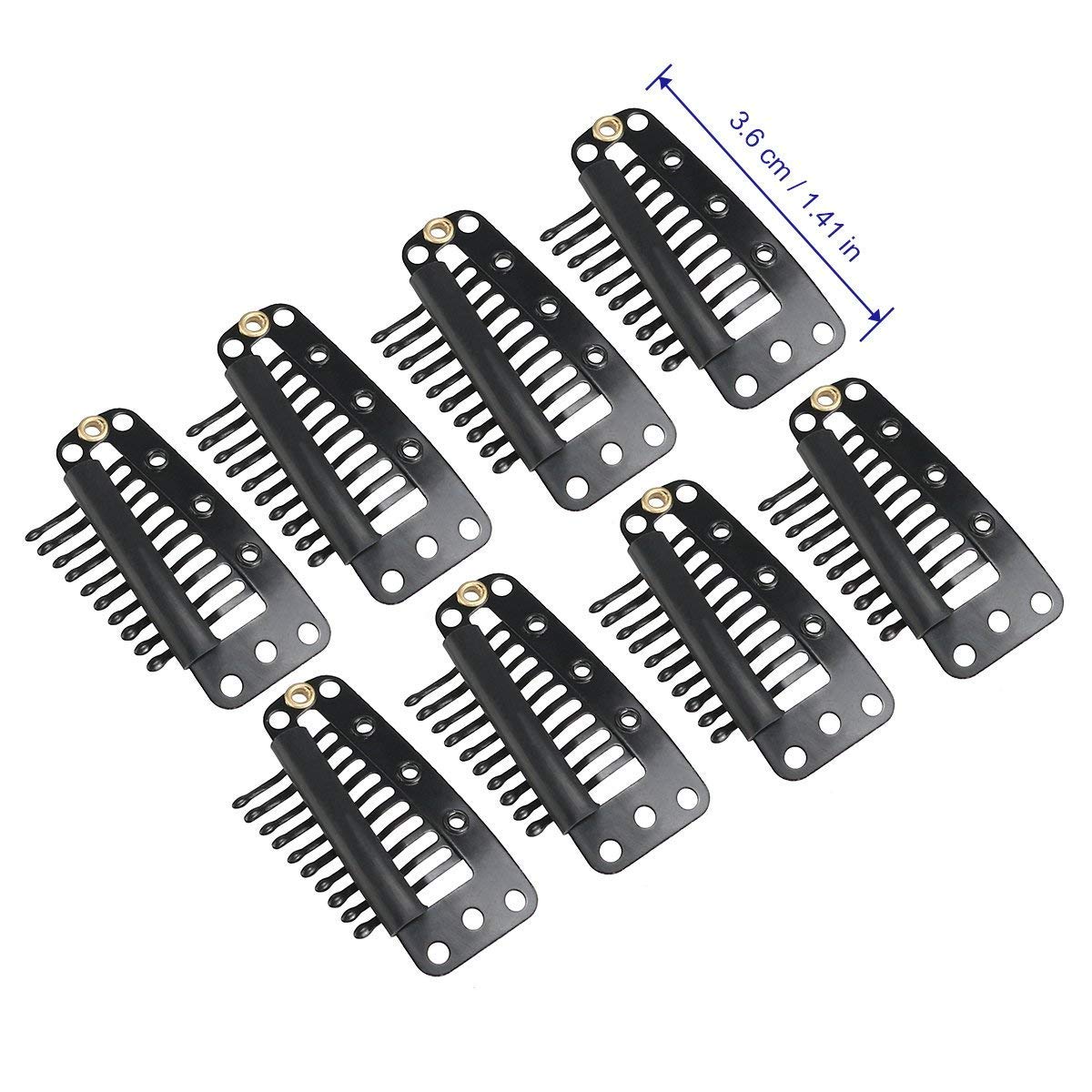 Tinksky 20pcs 10-Teeth Snap-Comb Wig Clips with Rubber for Hair Extensions (Black) - Secure Hairpieces & Weaves for Daily Styling & Cosplay