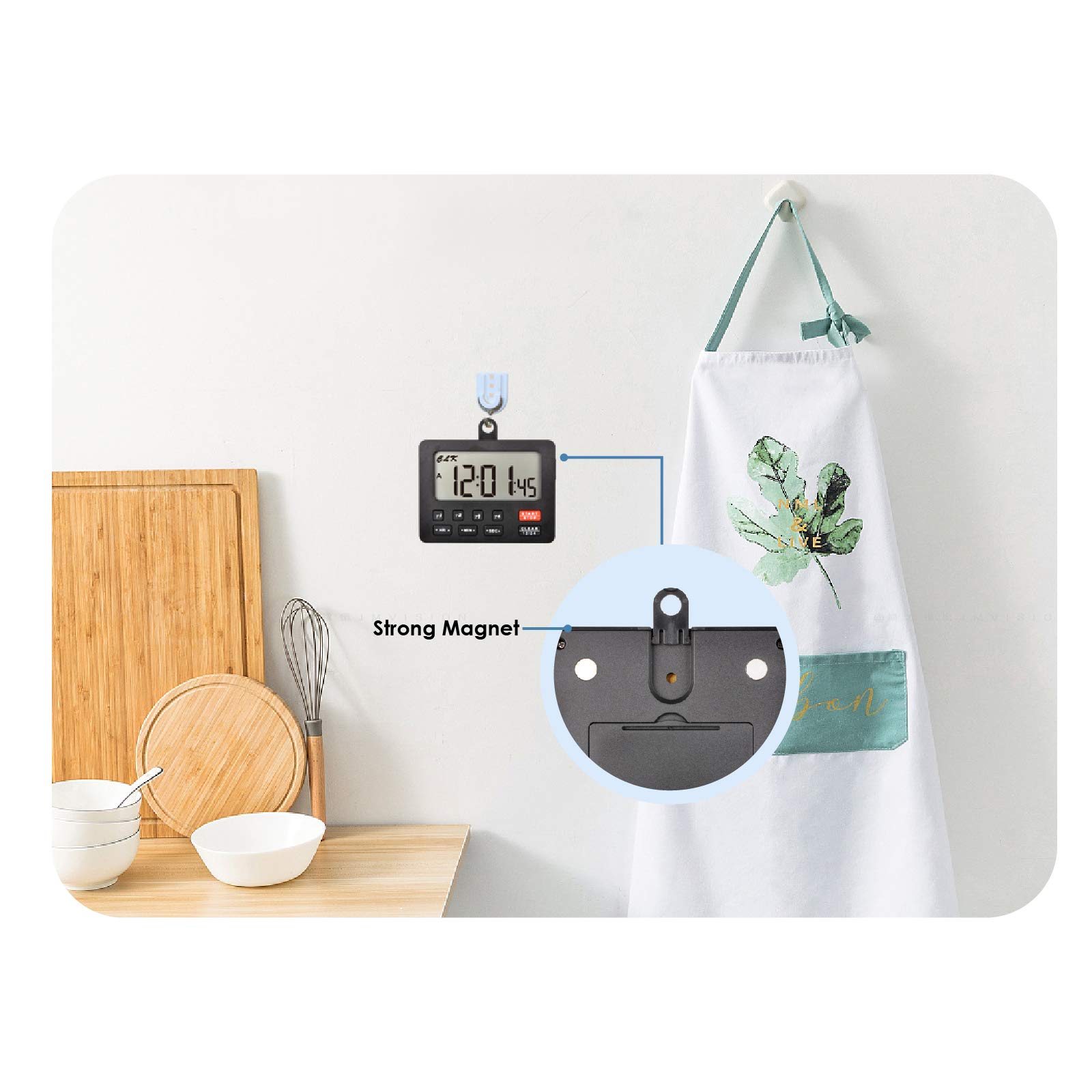 Jayron Digital Countdown Timer with Magnetic Back & Loud Alarm - Kitchen Timer, Stopwatch for Cooking, Baking, Fitness, Workouts, Study & Lab Experiments (Black)