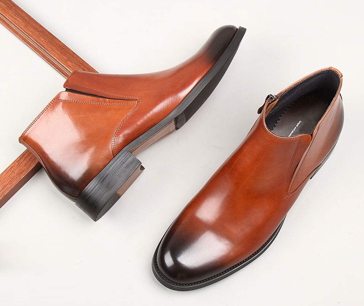 Santimon Men's Chelsea Boots - Genuine Leather Dress Boots with Side Zipper for Men | Black & Tan | Stylish & Comfortable for Work, Casual & Night Out
