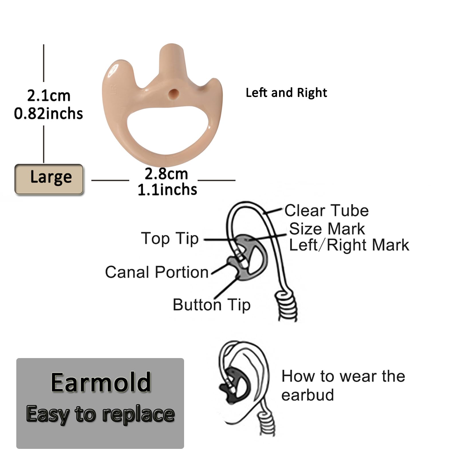 HYS Soft Larger Earmold Replacement Ear Pieces - Flexible Open Ear Inserts for Walkie Talkie & 2 Way Radio - Transparent Air Acoustic Earbuds Headset - Perfect for Security, Construction & Outdoor Communication