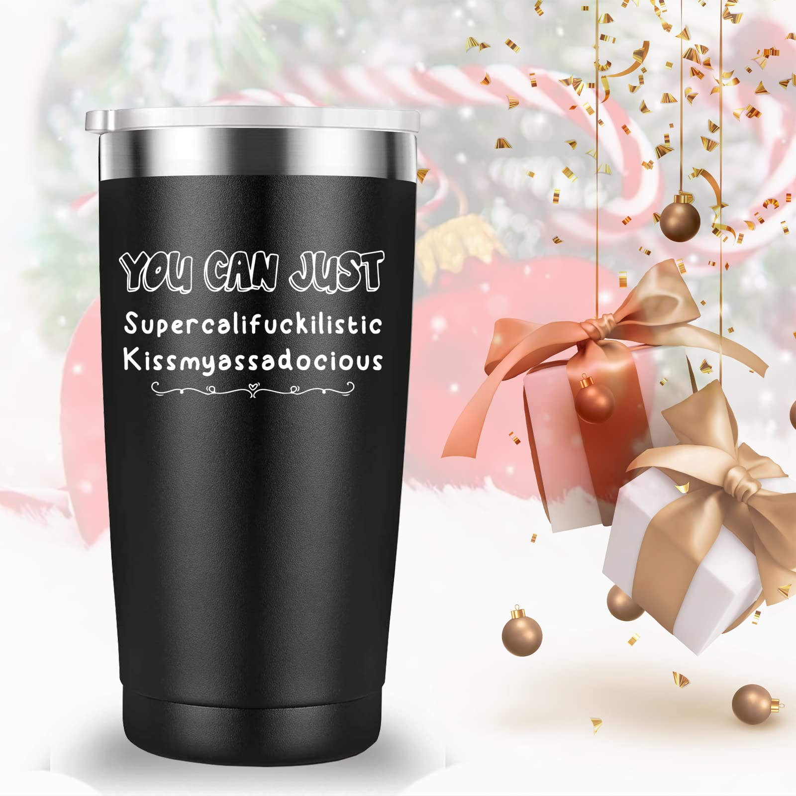 20 oz Black Mamihlap Supercalifragilistic Kissmyassadocious Travel Mug Tumbler - Funny Gifts for Men, Women, Friends, Dad, Mom, Brother, Sister - Perfect for Birthday, Christmas, Office, Travel, and Outdoor Adventures