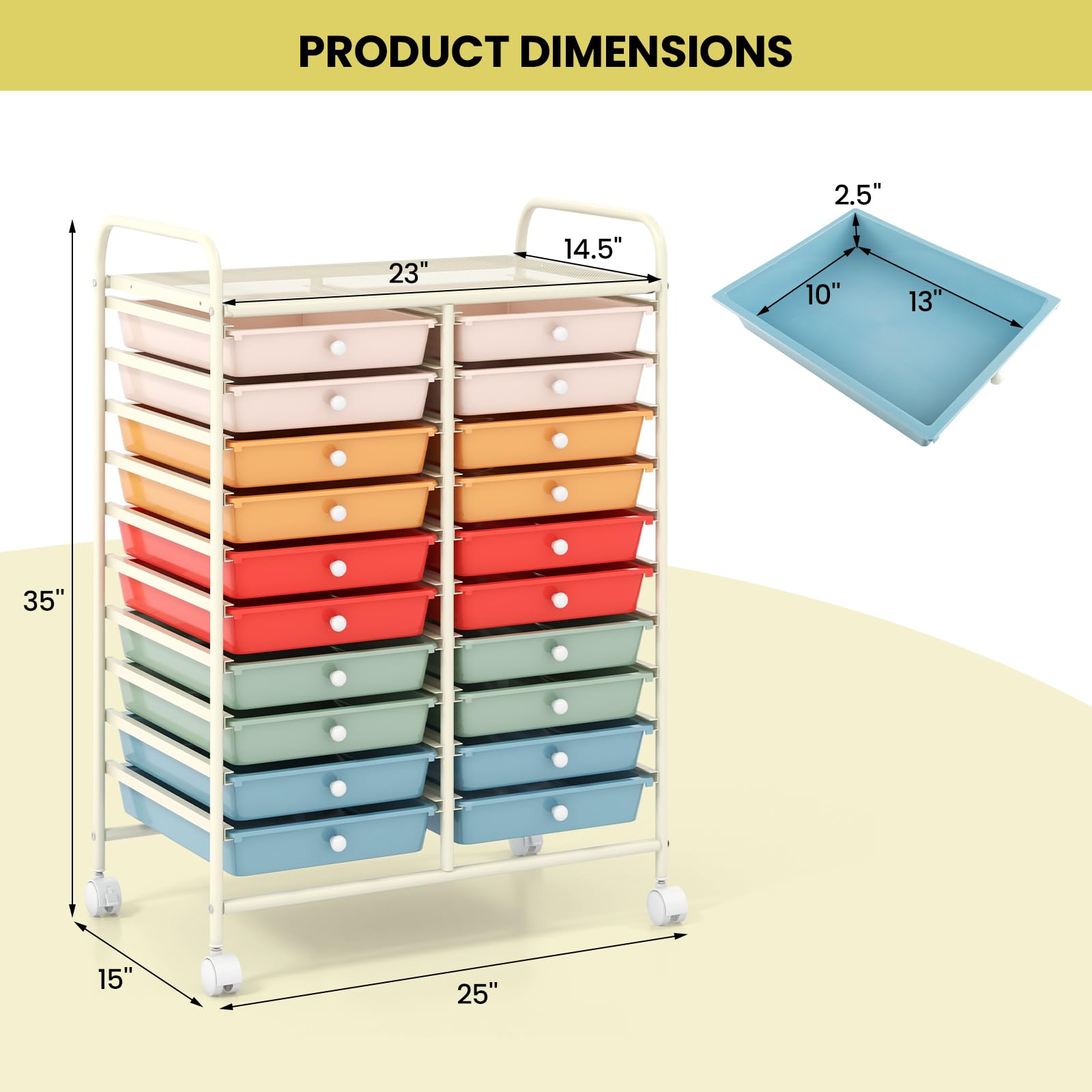 20-Drawer Rolling Utility Cart with Lockable Wheels & Removable Plastic Bins - Perfect for Classroom Organization, Office Supplies, Art Studio & Craft Storage (Macaron Color)