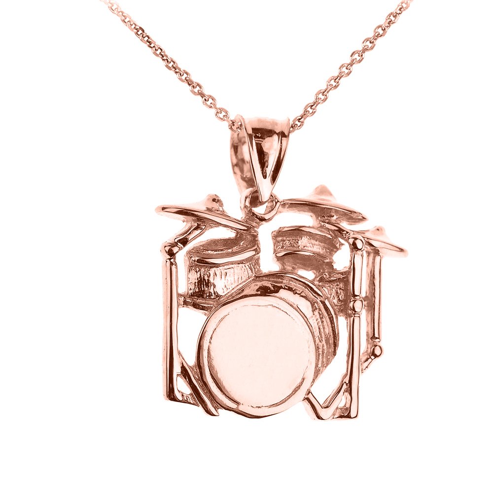 10k Rose Gold Music Charm Drum Set Pendant Necklace for Women - Elegant Jewelry Gift for Musicians, Music Lovers & Band Members - Perfect for Concerts, Birthdays & Special Occasions