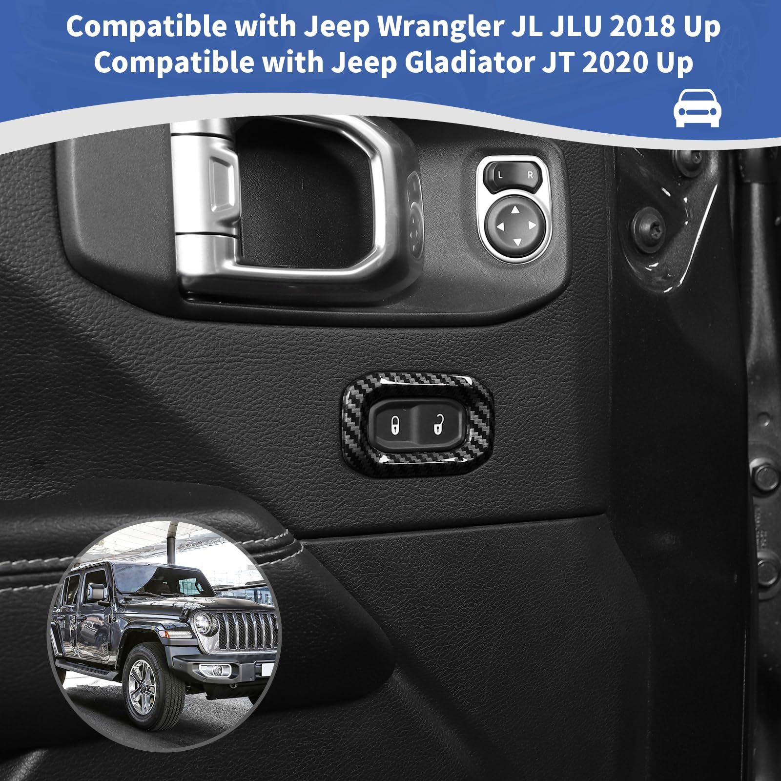 Carbon Fiber Door Lock Switch Button Trim Cover for Jeep Wrangler JL JLU & Gladiator JT (2018-2024) - Interior Accessories Set of 2 - Upgrade Your Jeep's Interior Style & Protection