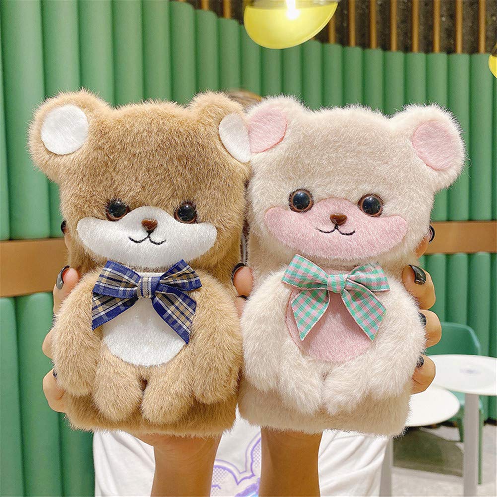 Fluffy Bear Plush Phone Case for iPhone 12 Pro - Cute 3D Animal Design, Soft Shockproof Protective Cover with Silicone Bumper & Stand (Khaki) | Perfect Gift for Girls, Teens & Animal Lovers