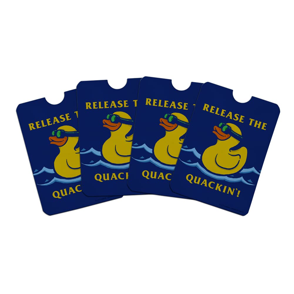 Quackin' Kraken Rubber Duck RFID Blocking Credit Card Holder - Set of 4 Funny Wallet Protectors for Travel, Office & Everyday Use