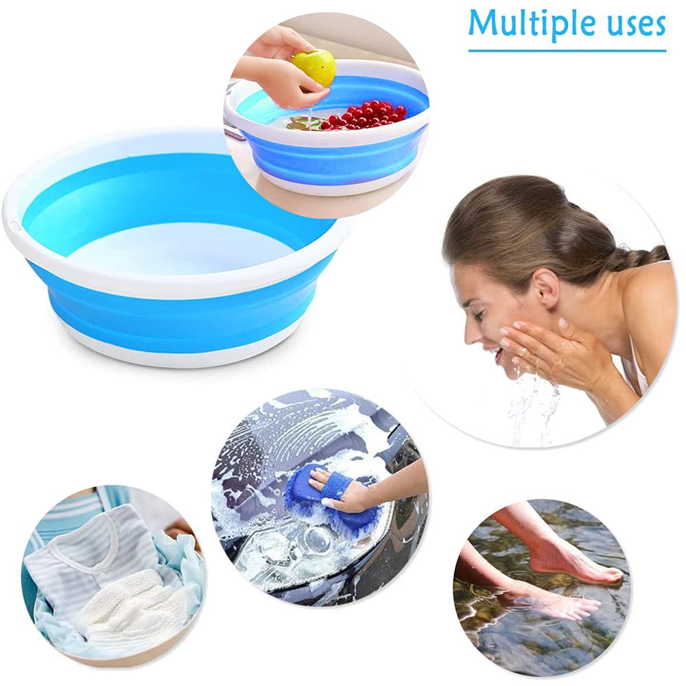 Collapsible Silicone Wash Basin - Multi-Functional Round Washing Bowl for Camping, Travel & Outdoor Activities | Portable Folding Sink for Dishes, Laundry & Hygiene | Perfect for RV, Hiking & Emergency Prep