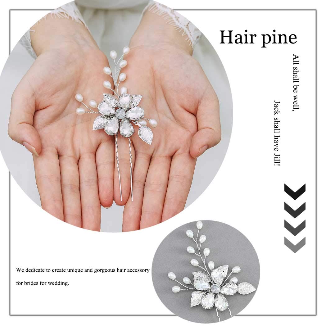 Sparkling Rhinestone Wedding Hair Pins - Silver Crystal Bridal Hair Clips with Pearl & Leaf Design - Elegant Hair Accessories for Bride, Bridesmaids & Women | Perfect for Weddings, Prom, Parties & Special Occasions