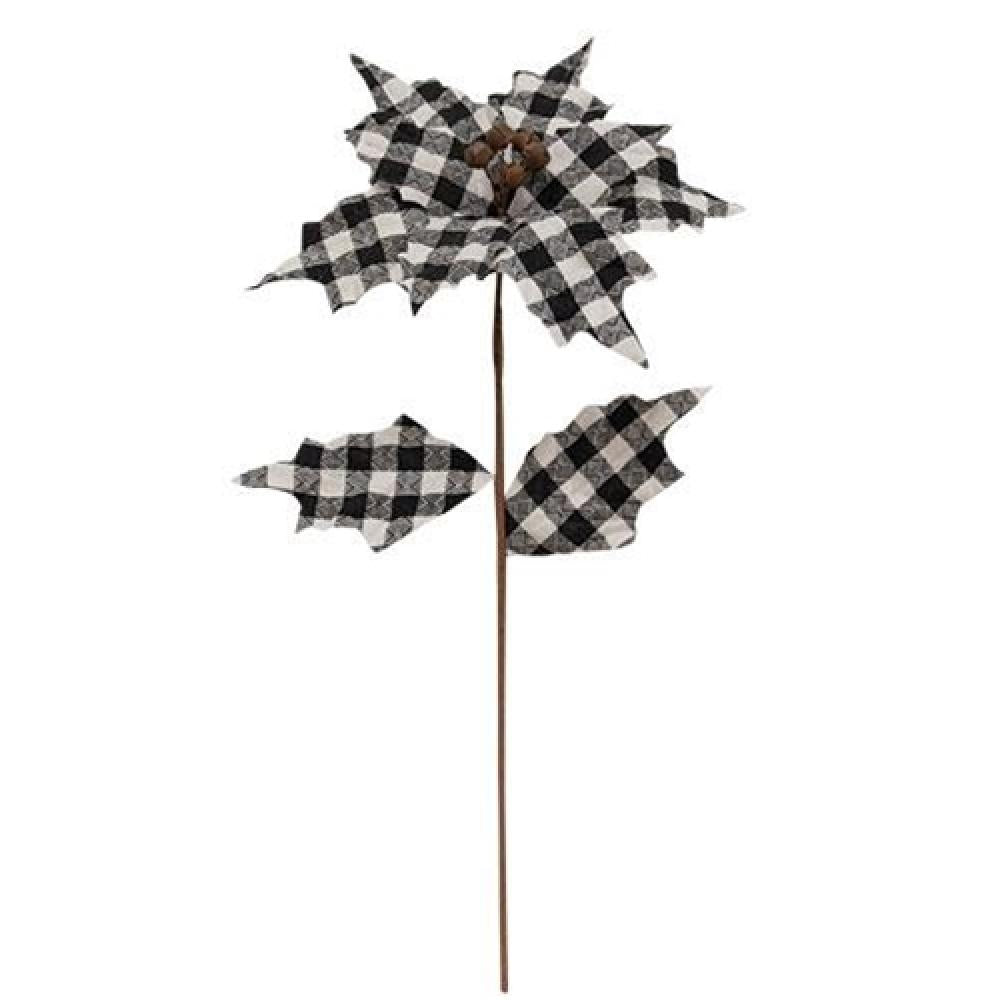 Black & White Plaid Country Poinsettia Spray - 20 Stems Artificial Christmas Flowers for Holiday Decor, Table Centerpieces, and Festive Home Decoration