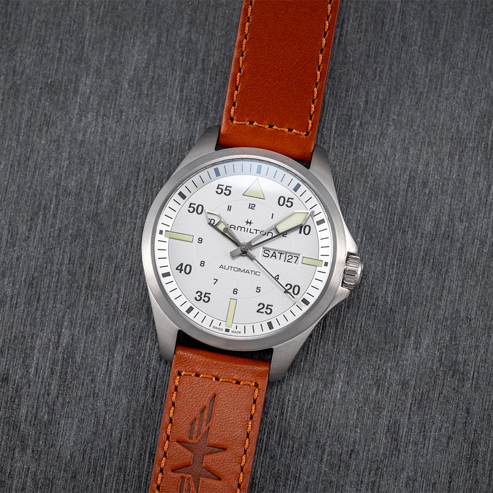 Pilot Day Date 42mm Men's Watch with White Dial and Leather Strap - Perfect for Business, Casual Wear & Formal Occasions