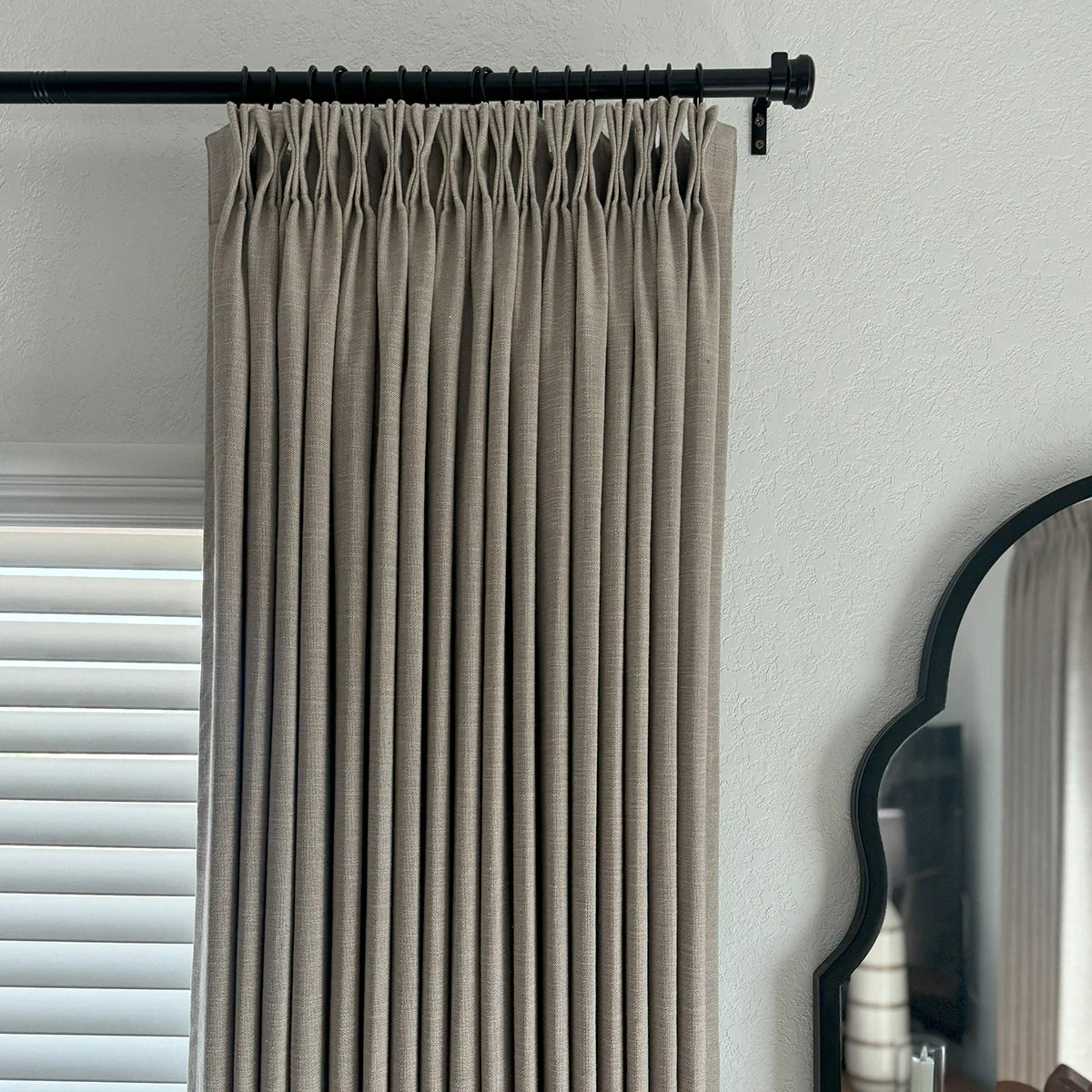 Pinch Pleated Blackout Curtains - 100% Linen Custom Drapes in Grey & Beige | Modern Thermal Insulated Window Treatments for Living Room & Bedroom