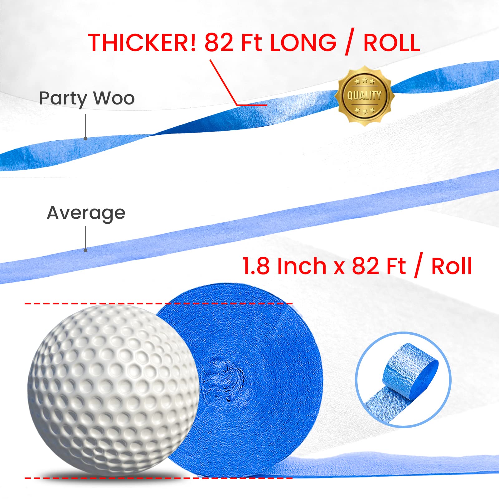 PartyWoo Crepe Paper Streamers - 6 Rolls (492ft Total) - Royal Blue, Red, White & Silver Decorative Streamers for 4th of July, USA Themed Parties, Patriotic Decorations, Birthday Celebrations & Home Decor (1.8