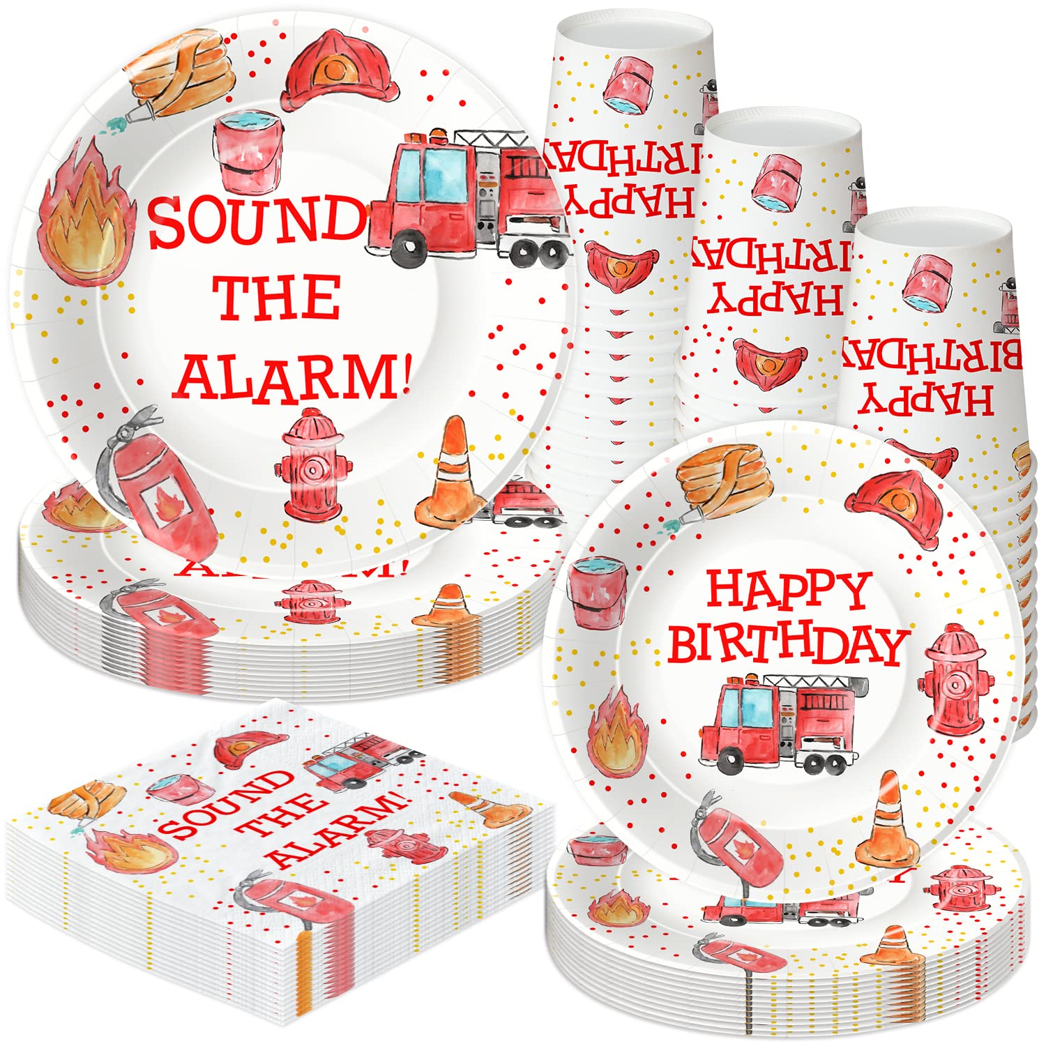 Fire Truck Birthday Party Supplies Kit - 48-Piece Firefighter Theme Party Decorations Set with 9