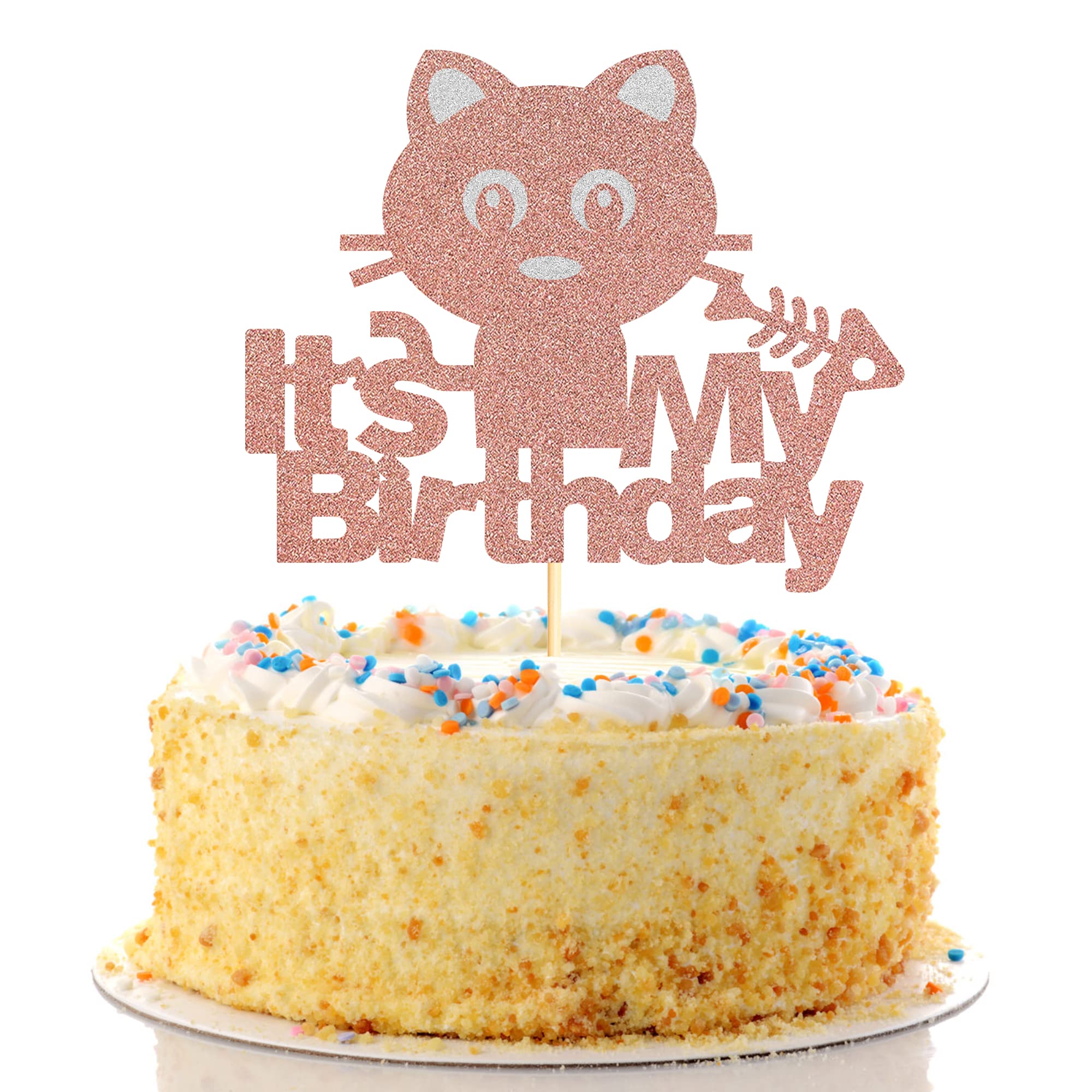 Rose Gold Glitter Cat Cake Topper for Birthday Party - Pet Theme Cake Decorations for Girls, Kids, 1st Birthday & Baby Shower - Perfect for Kitten-Themed Celebrations and Special Occasions