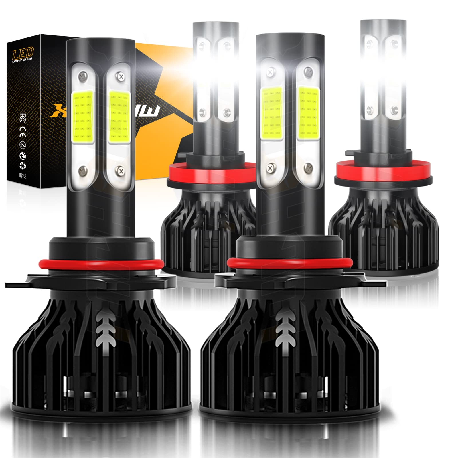 XWQHJW 9005/HB3 H11/H9/H8 LED Headlight Bulbs - 36000 Lumens Super Bright - Compatible with Toyota Camry 2007-2018 & Ford F150 2015-2022 - High/Low Beam LED Headlight Kit - 6000K Cool White - Plug and Play - Pack of 4 - Perfect for Night Driving & Off-Road Adventures