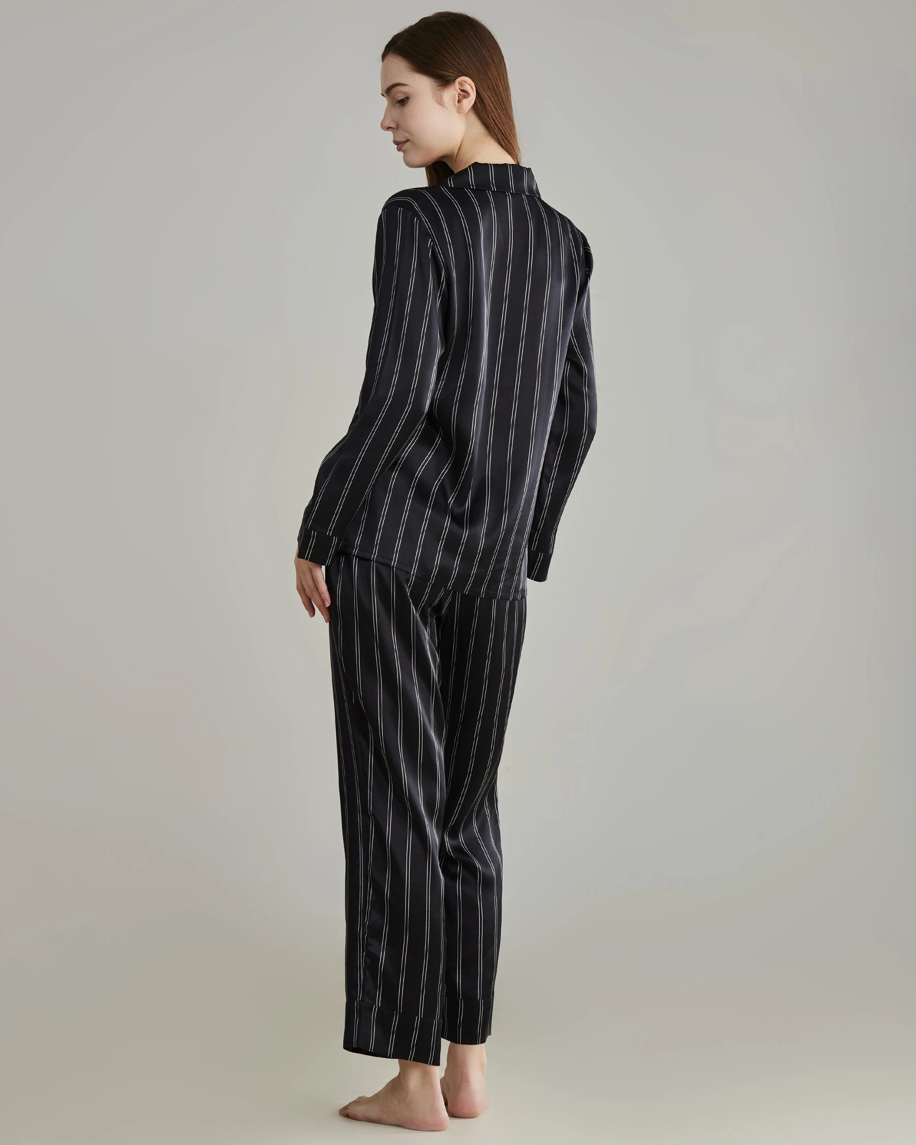 Classic Striped Silk Pajamas Set for Women - Soft & Comfortable Sleepwear - Perfect for Lounge, Sleep & Relaxation at Home